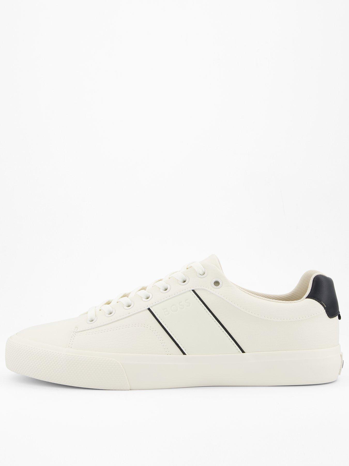 BOSS Aiden Pipe Trim Leather Lace Tennis Trainers - White