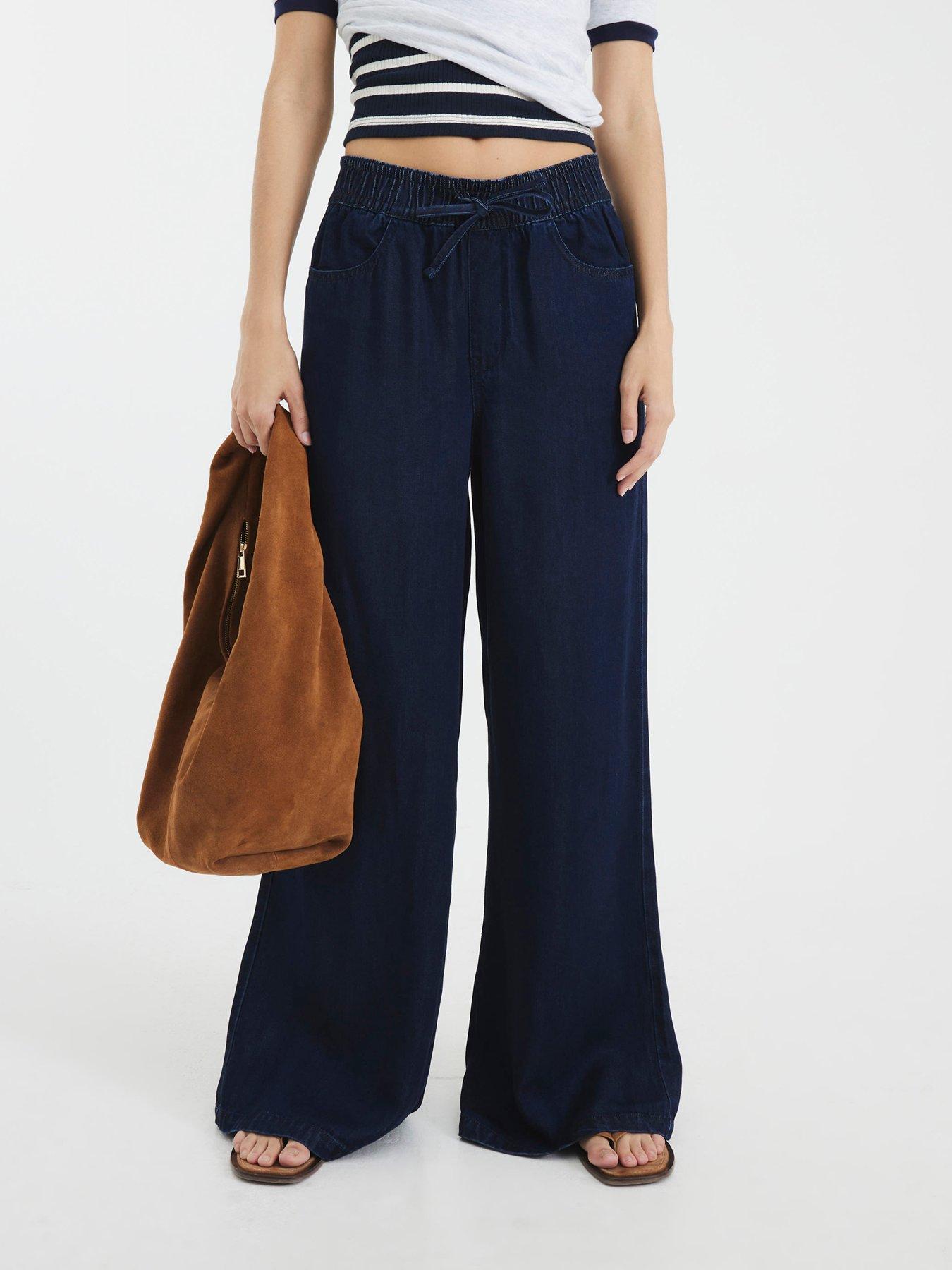 Image 1 of 4 of River Island Wide Leg Pants - Blue