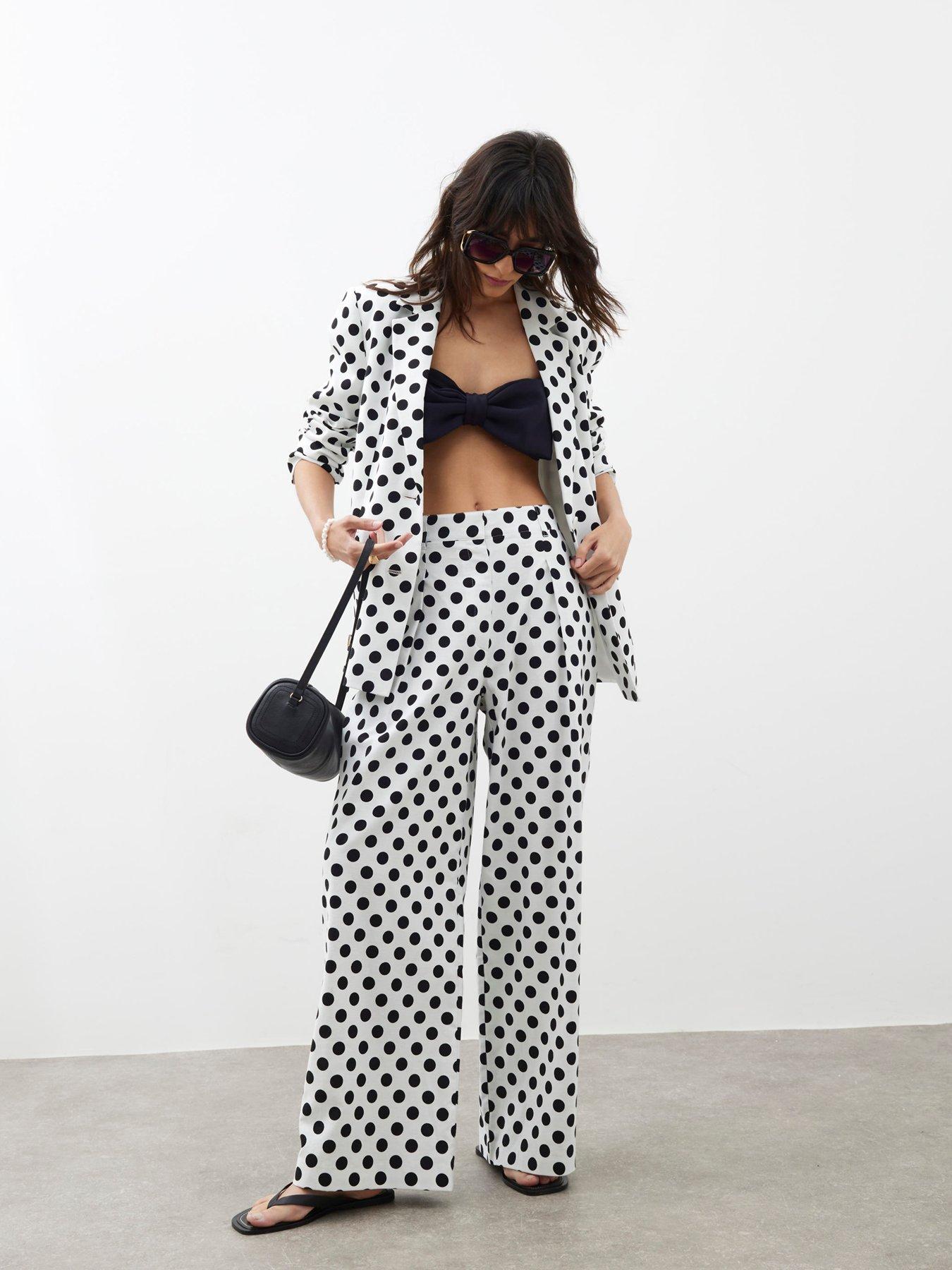 Image of River Island Polka Dot Wide Trousers - White