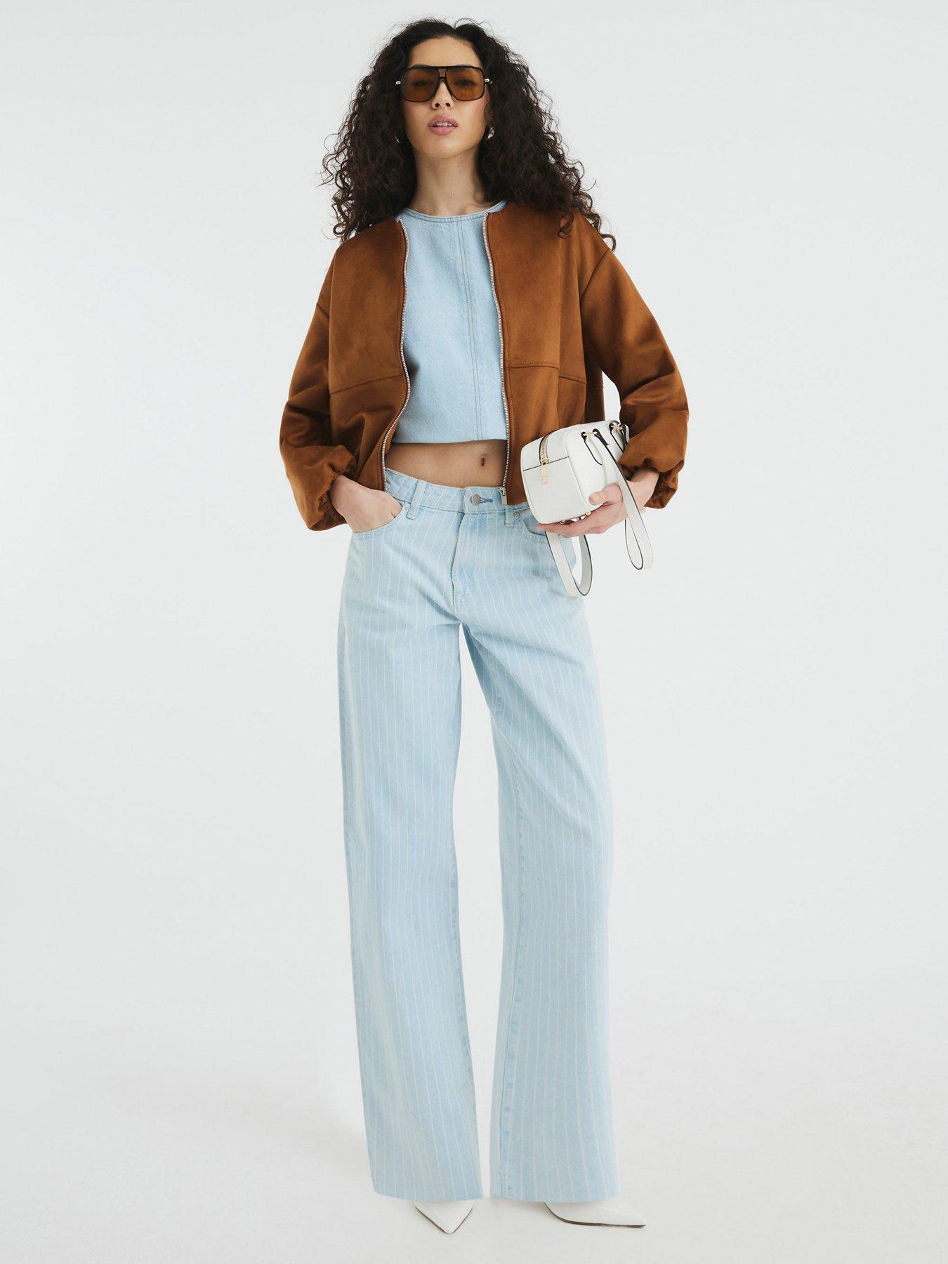 Image of River Island Seamed Barrel Stripe Jeans - Blue