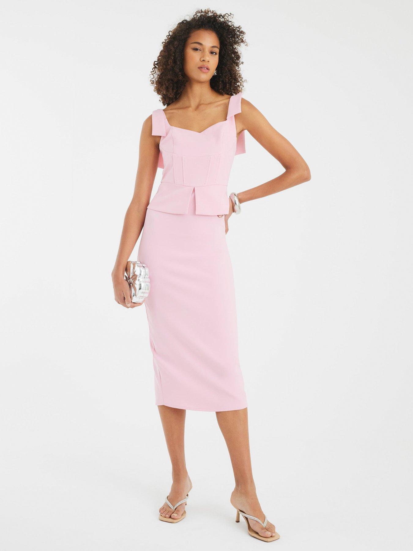 Image 3 of 4 of River Island Bow Corset Midi Dress - Pink