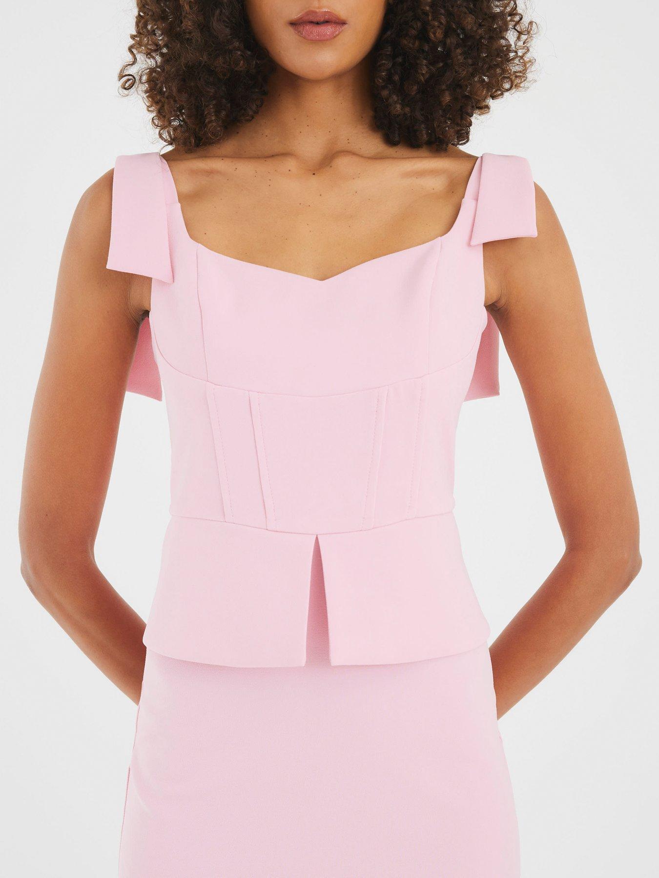 Image 4 of 4 of River Island Bow Corset Midi Dress - Pink