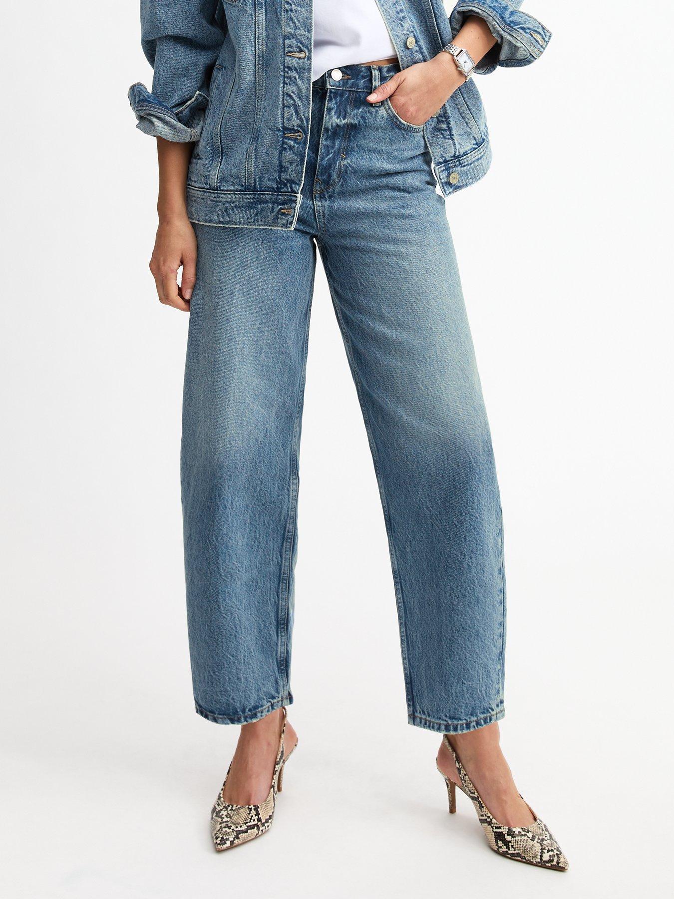 Image of New Look Ankle Grazer Barrel Leg Jeans - Blue