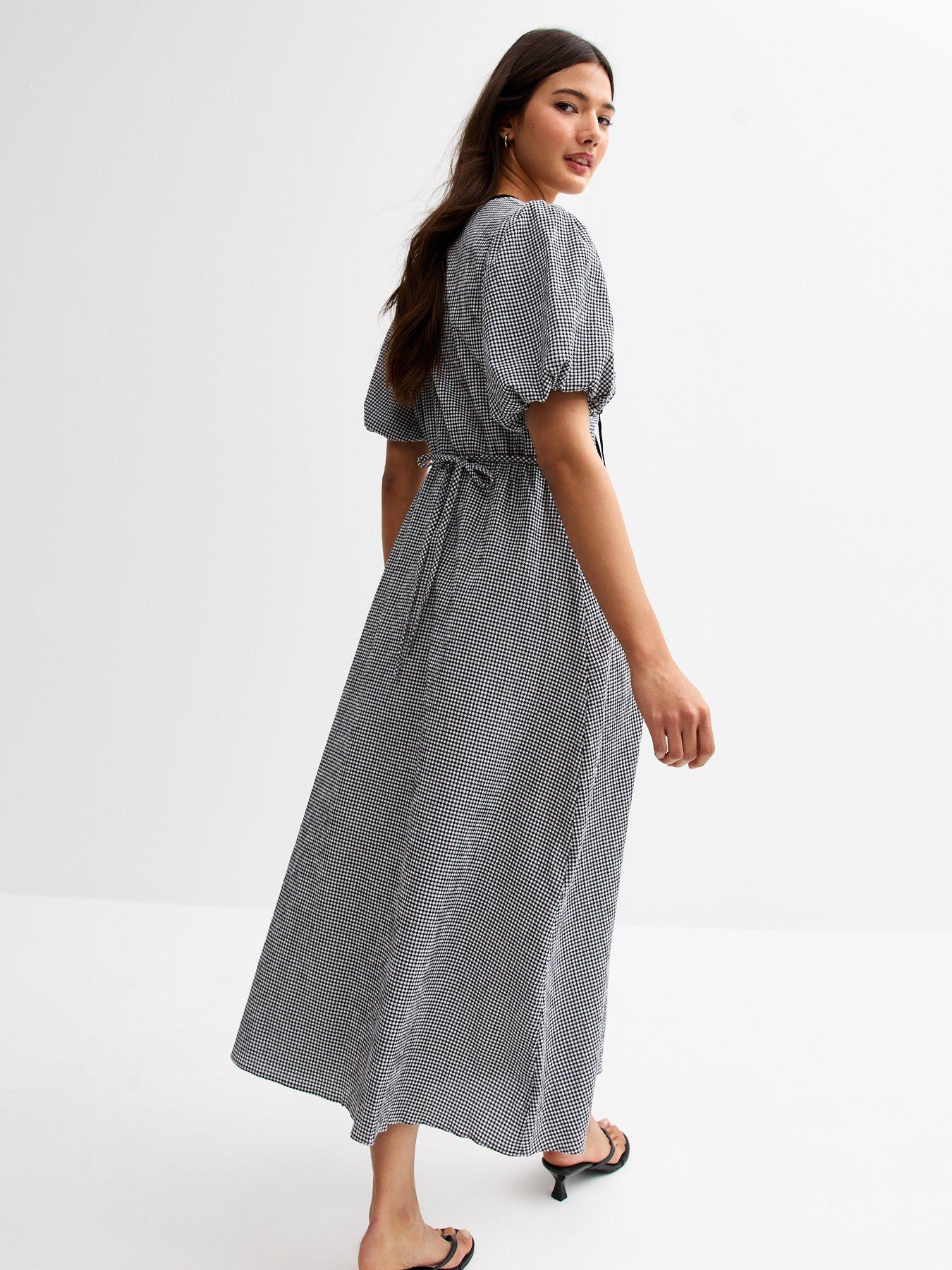 new-look-gingham-check-tie-neck-midi-dress-blackstillFront
