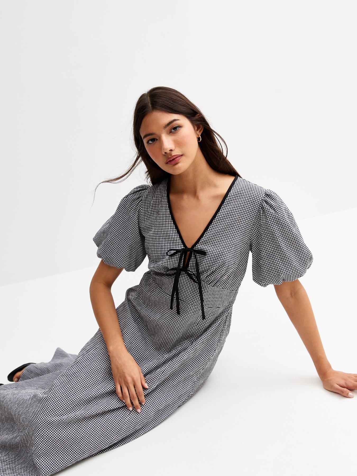 new-look-gingham-check-tie-neck-midi-dress-blackdetail