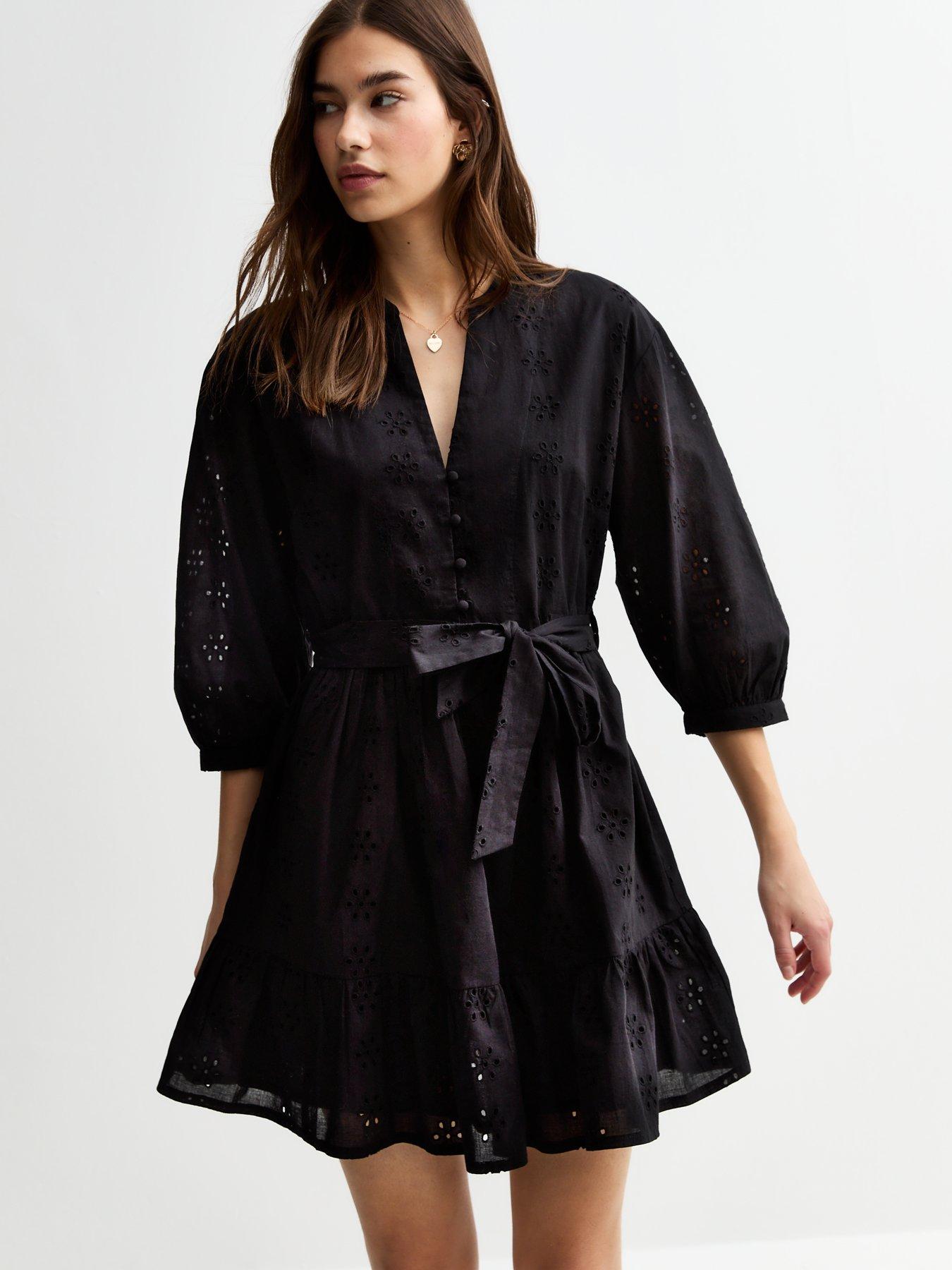 New Look Broderie Anglaise Mini Dress - Black