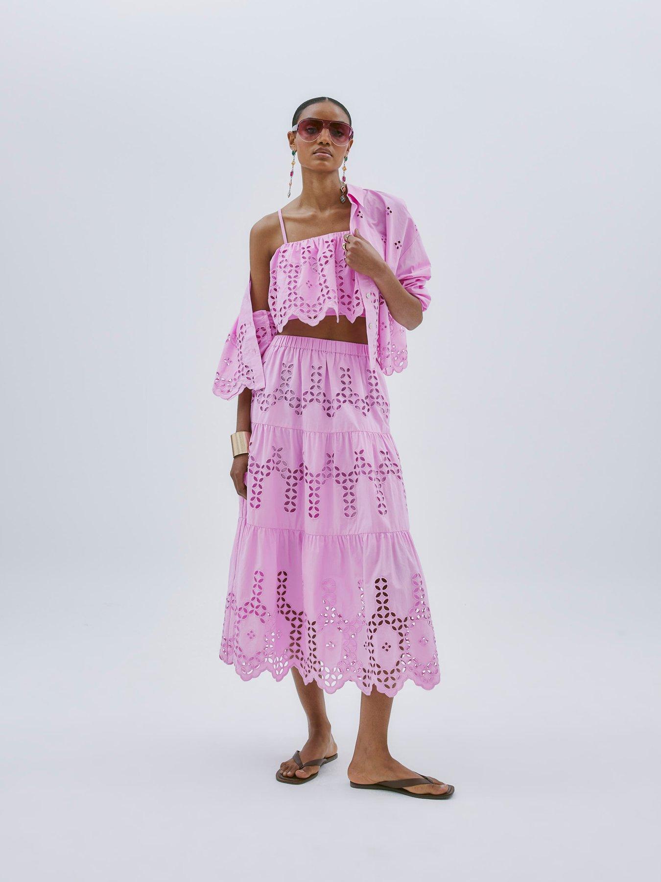 River Island Maxi Broderie Cutwork Skirt - Pink