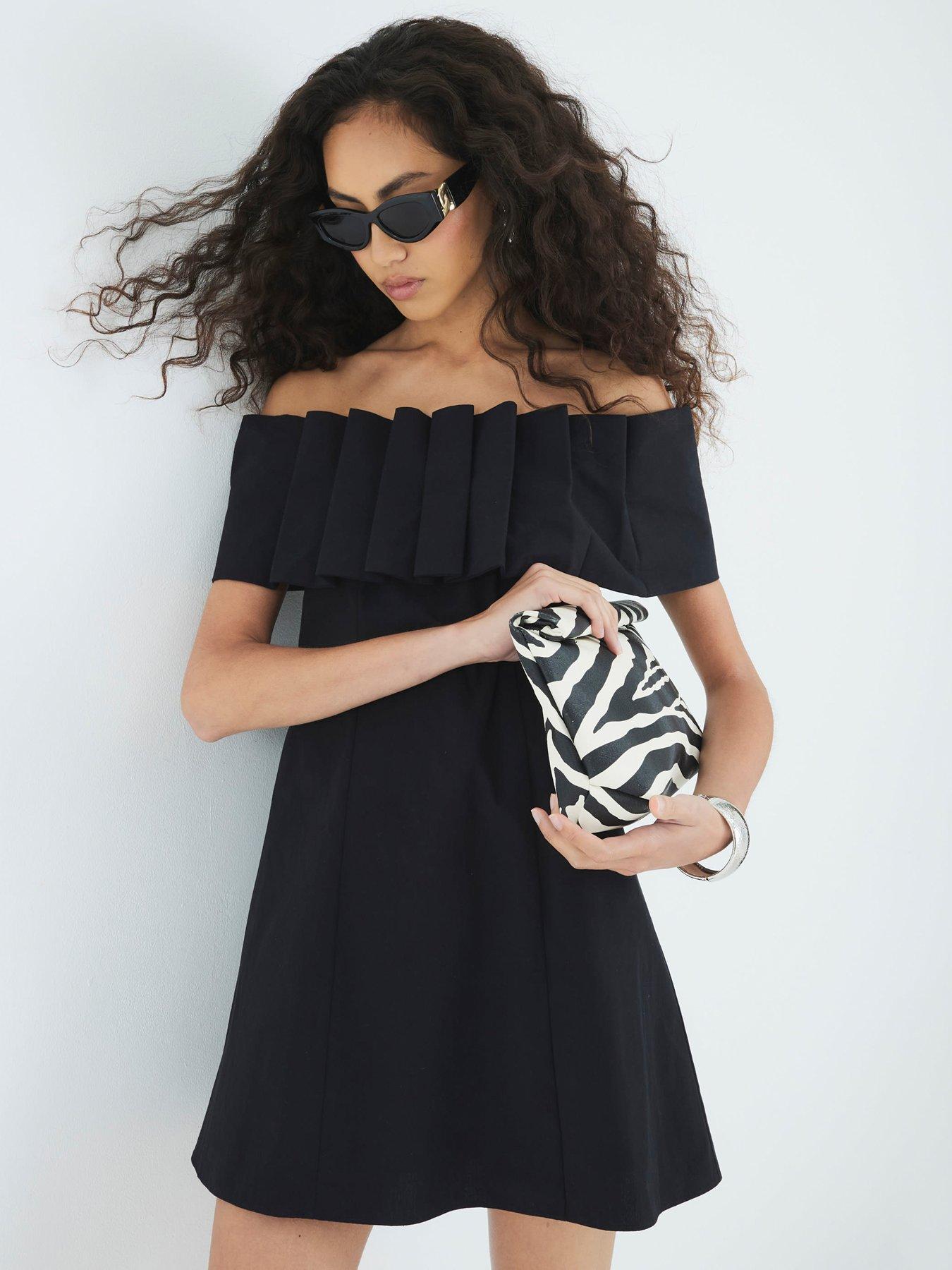 Image 2 of 4 of River Island Bardot Bow Mini Shift Dress - Black