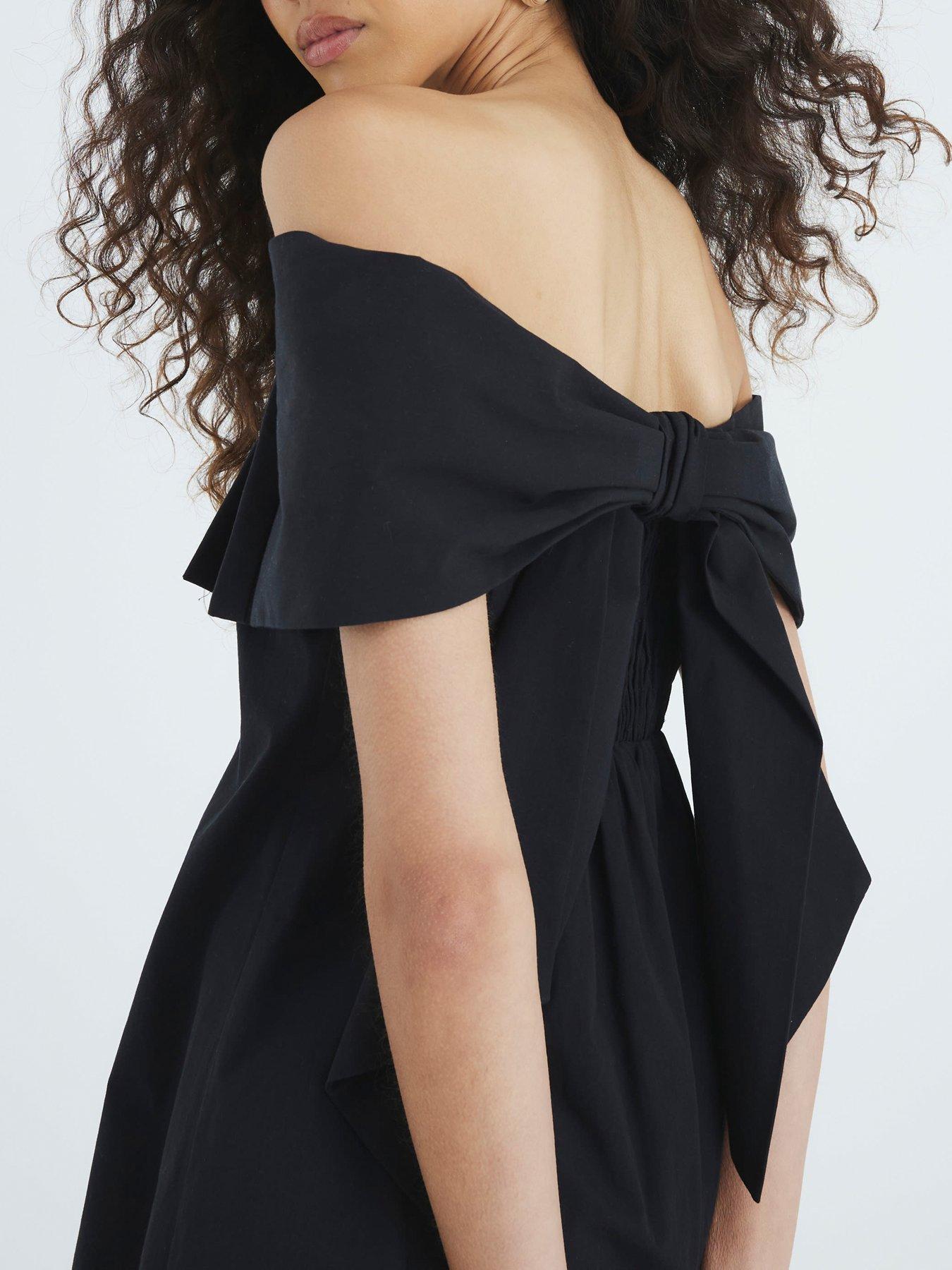 Image 3 of 4 of River Island Bardot Bow Mini Shift Dress - Black