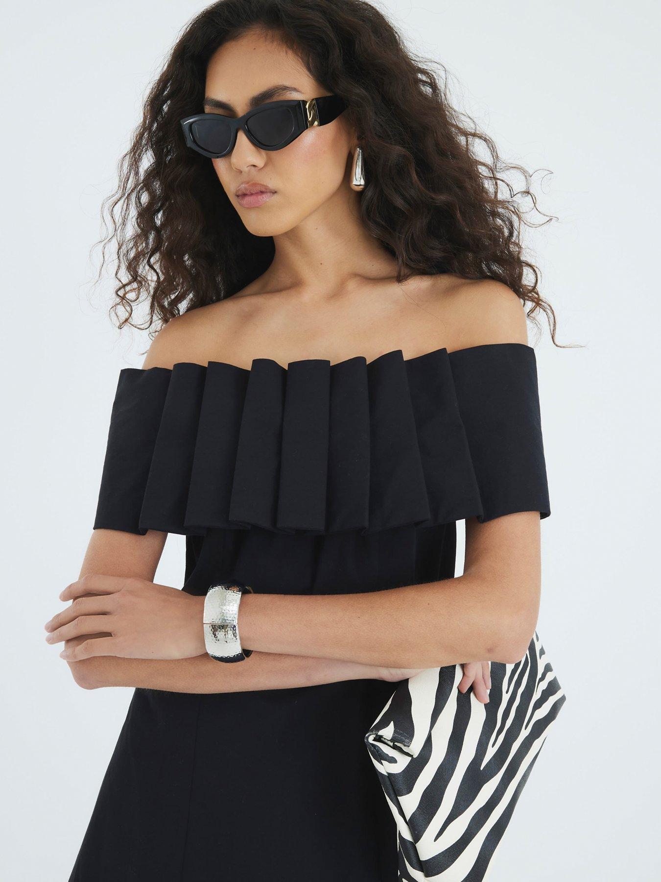 Image 4 of 4 of River Island Bardot Bow Mini Shift Dress - Black