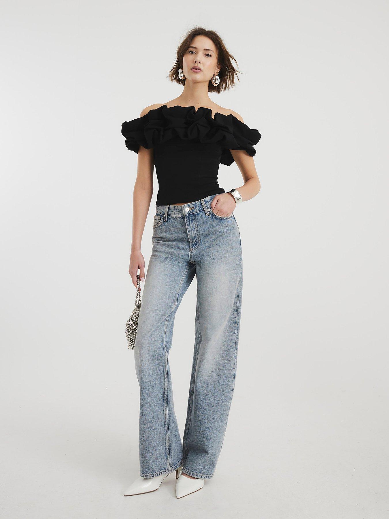 River Island Ruffle Bardot Top Black Very Ireland