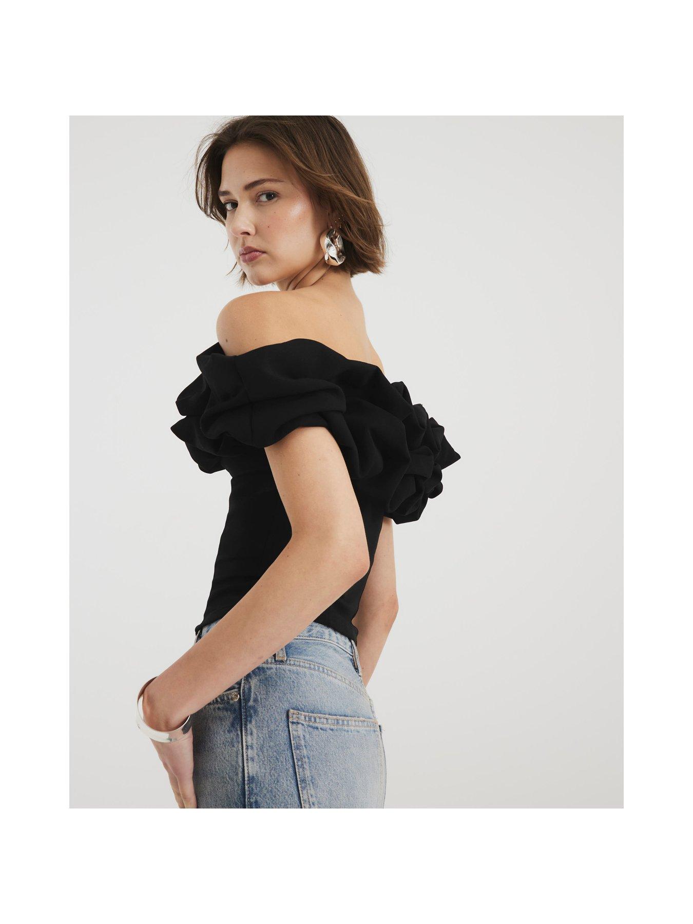river-island-ruffle-bardot-top-blackstillFront