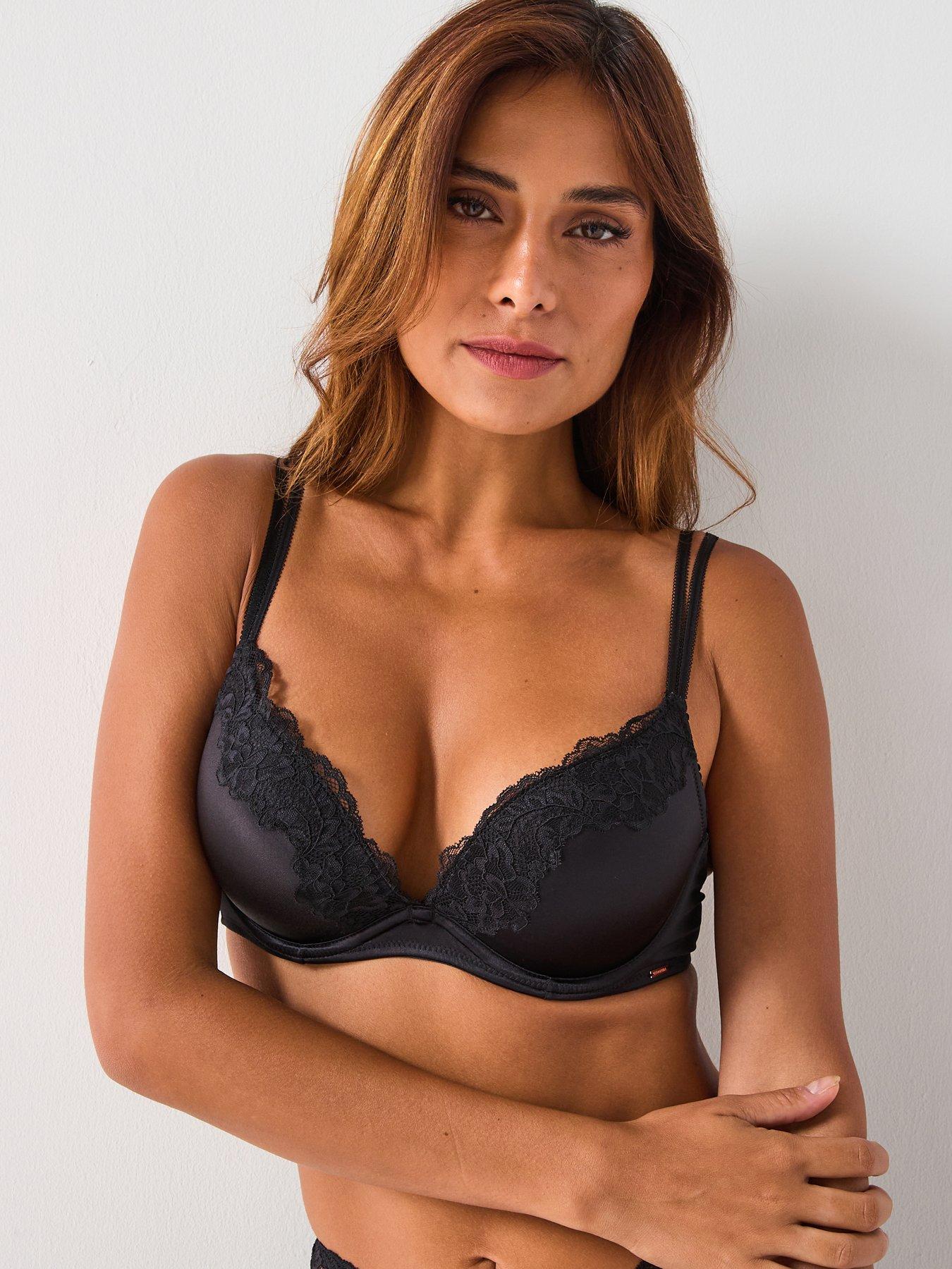 DORINA Origins Shiny Micro Push Up Plunge Bra - Black