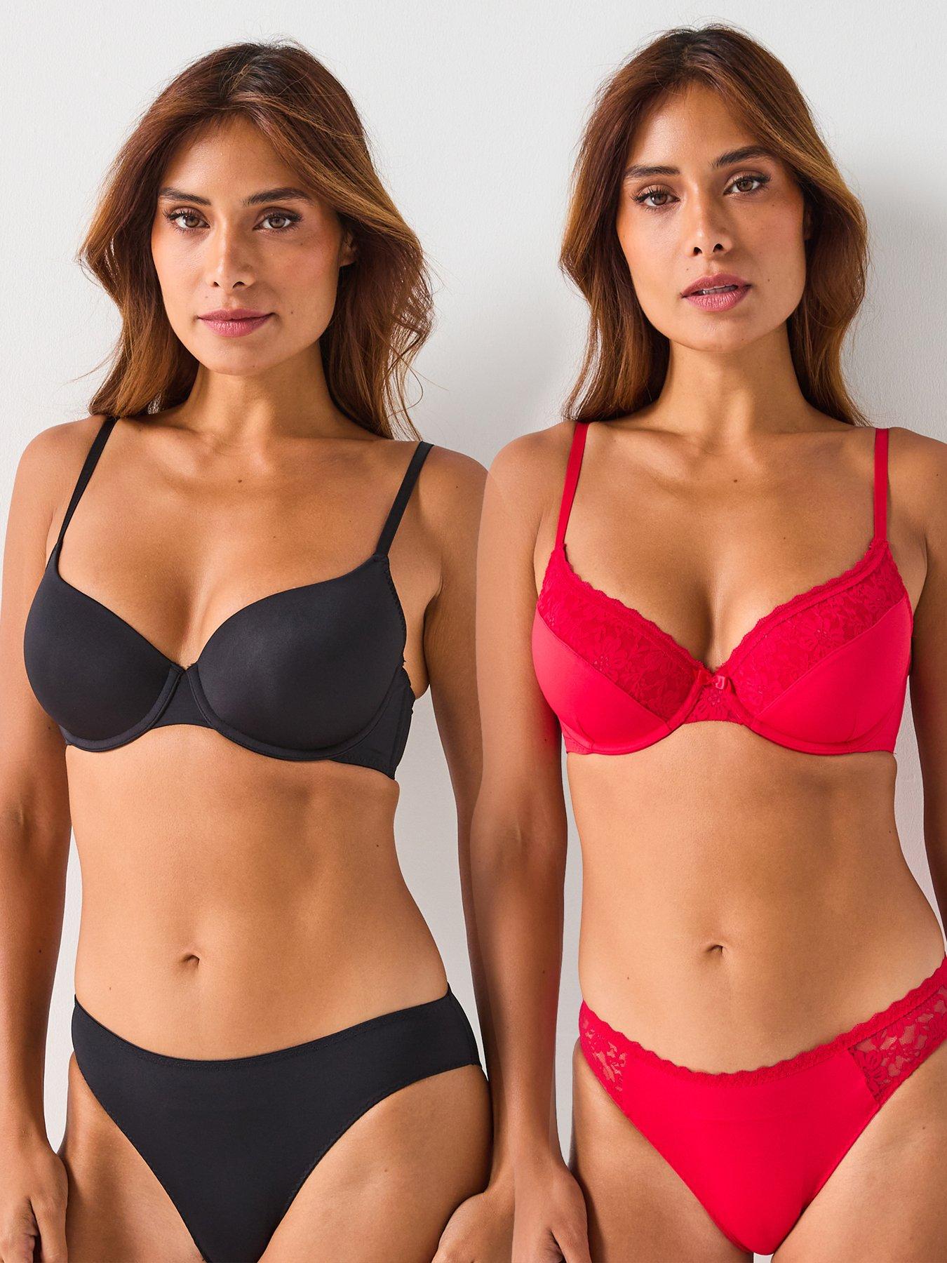 DORINA Sonia 2pk Light Padded Demi Bra - Red/Black