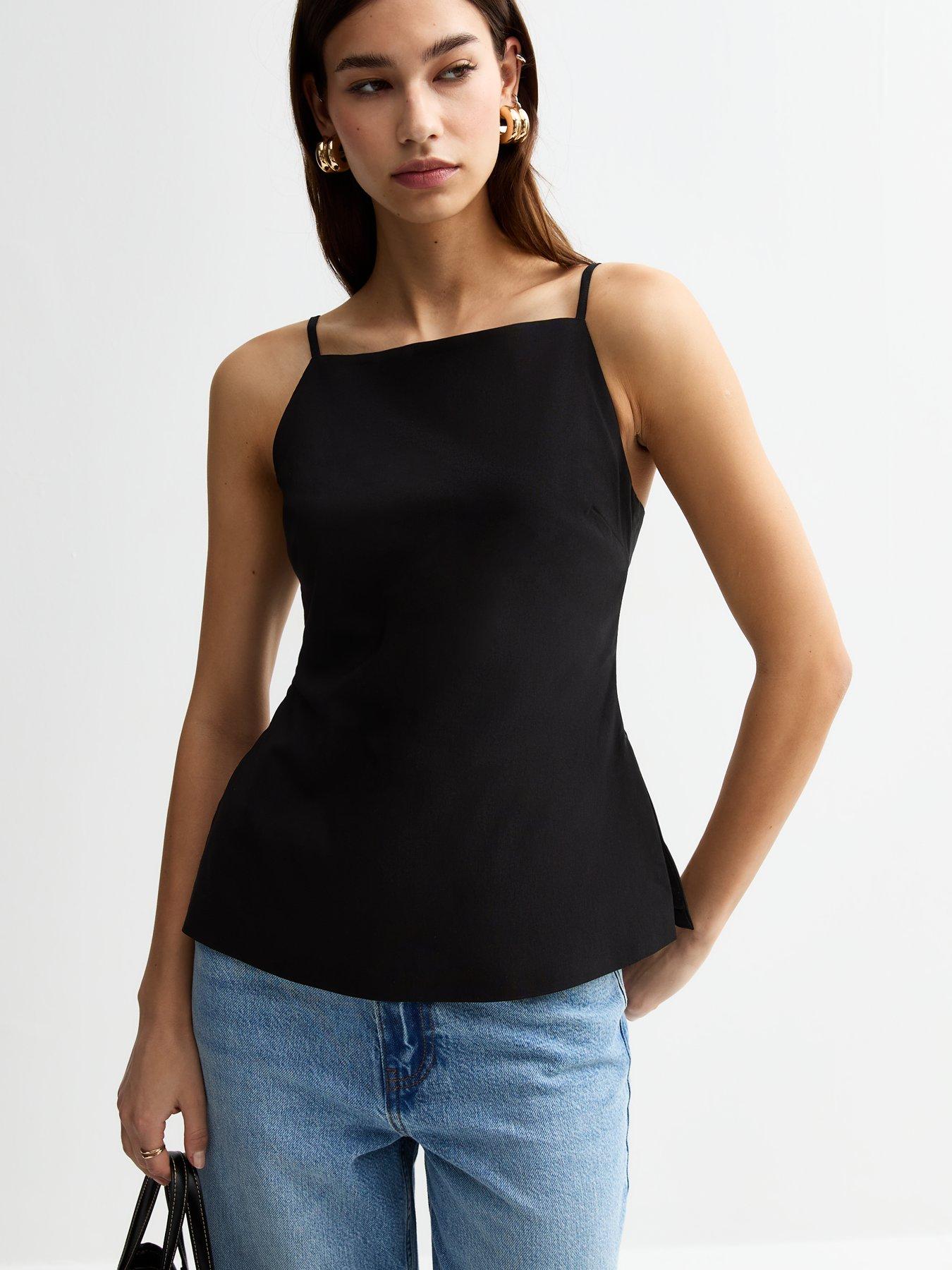Image of New Look Slit Hem Longline Jersey Cami Top - Black