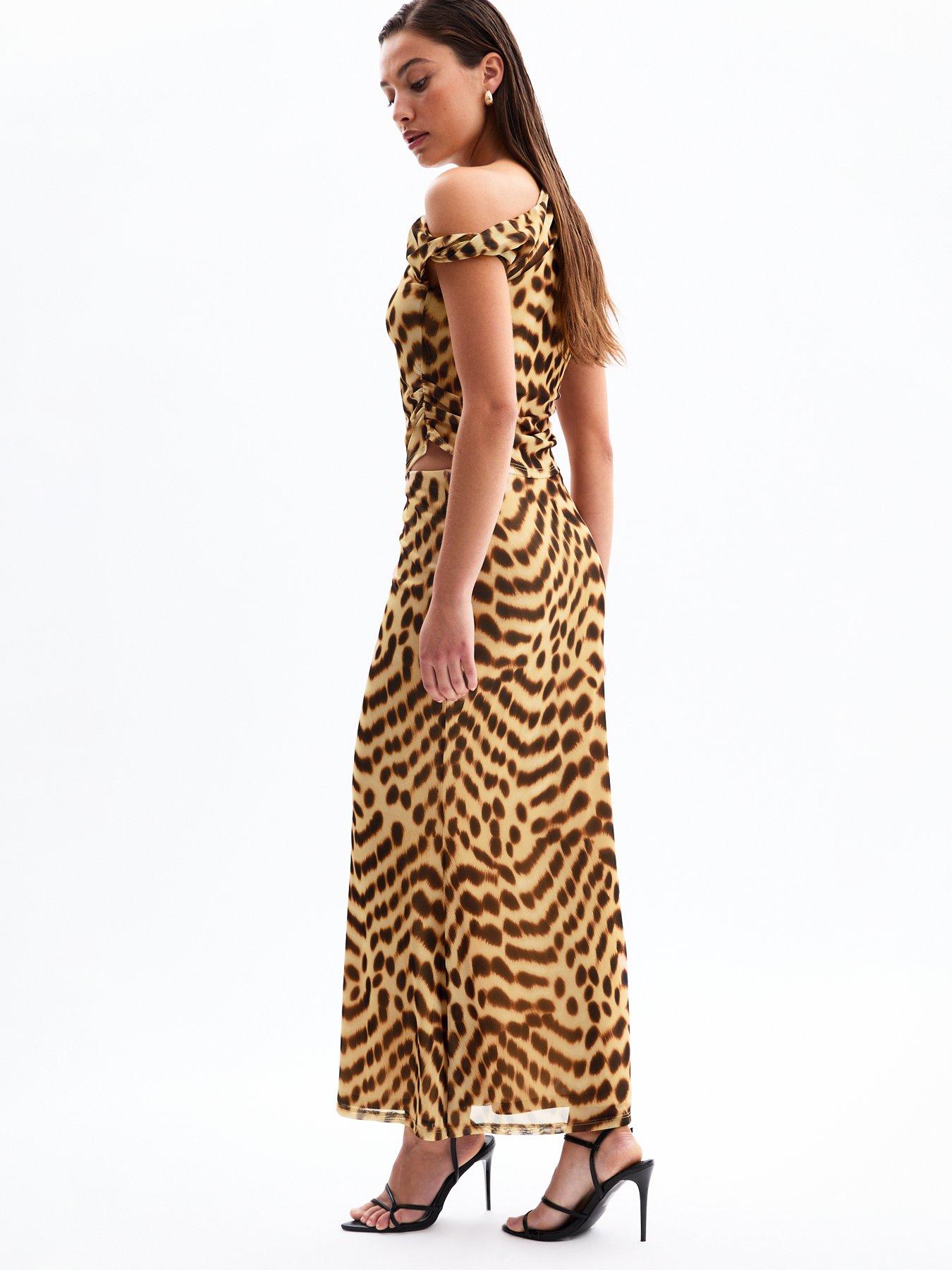 Image 2 of 6 of New Look Leopard Print Mesh Midi Skirt - Brown