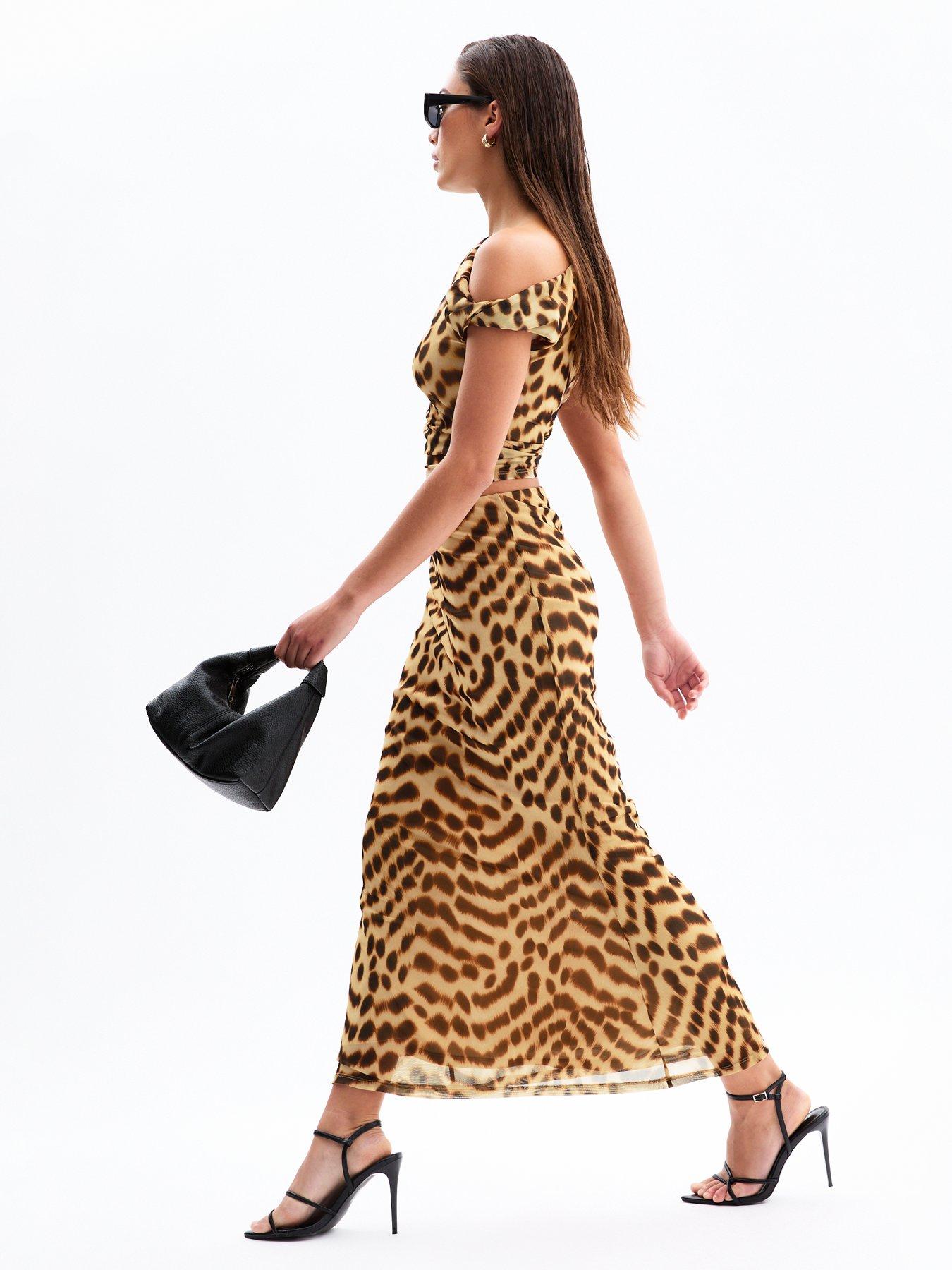 Image 3 of 6 of New Look Leopard Print Mesh Midi Skirt - Brown