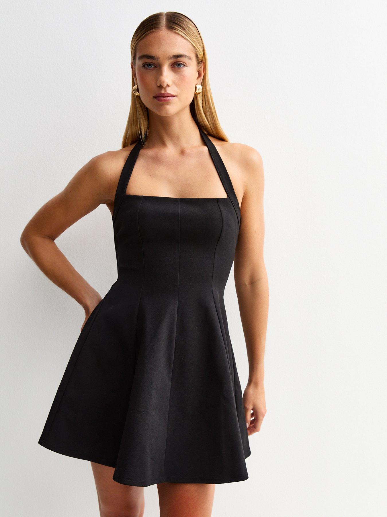 Image of New Look Halterneck Flared Mini Dress - Black