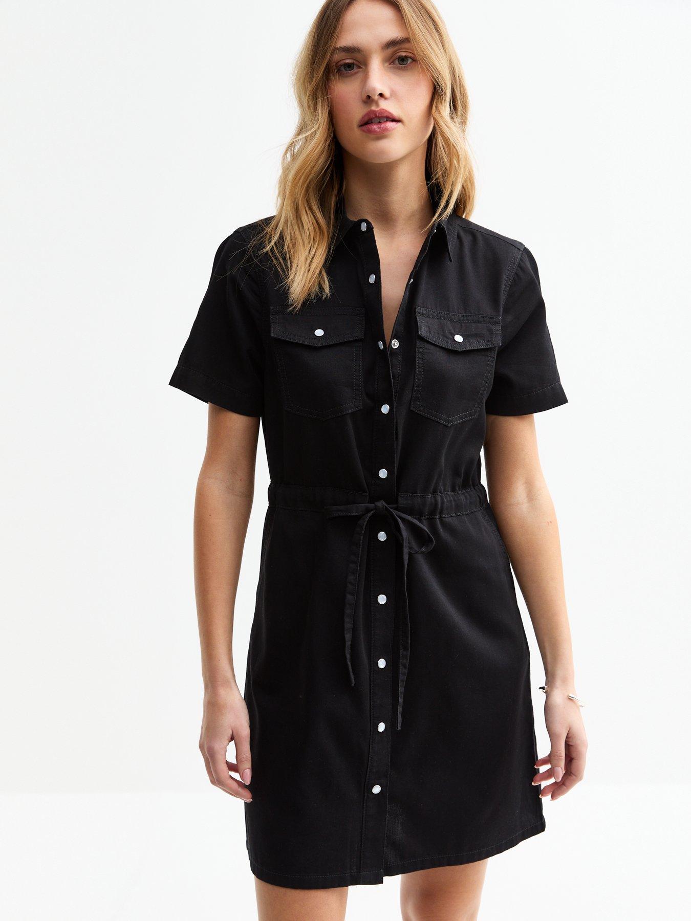 New Look Black Drawstring Waist Denim Mini Dress Very Ireland