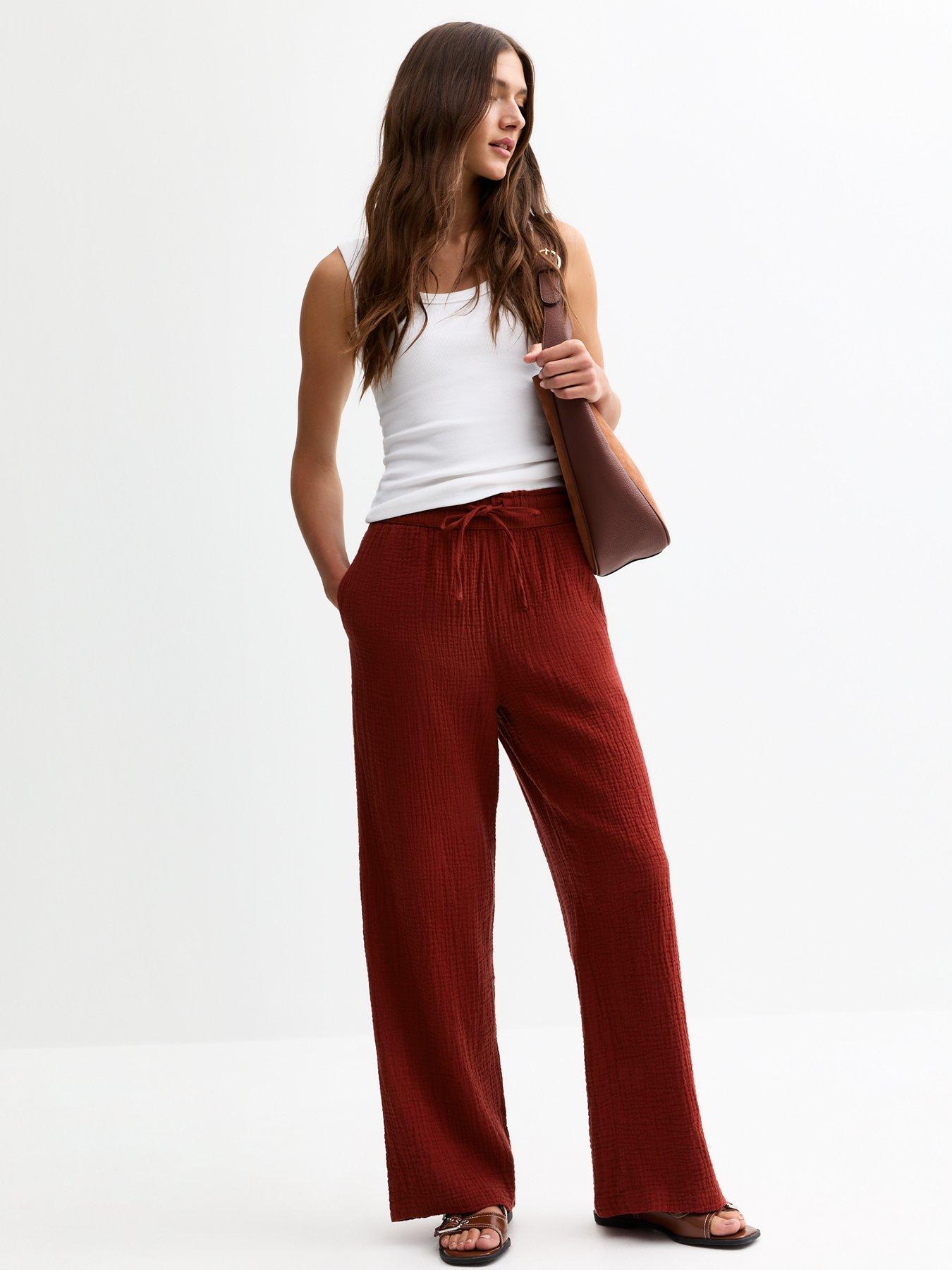 Image of New Look Burgundy Double Cloth Wide Leg Trousers - Red