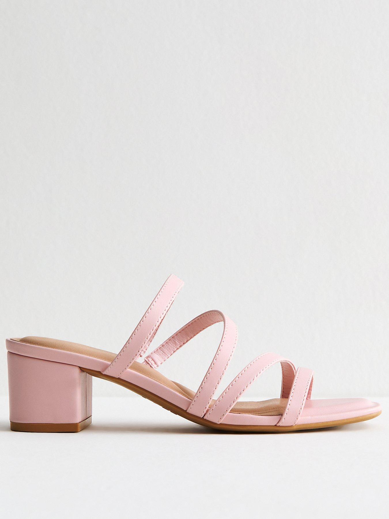 Image 1 of 5 of New Look Faux Leather Block Heel Mule Sandals - Pink