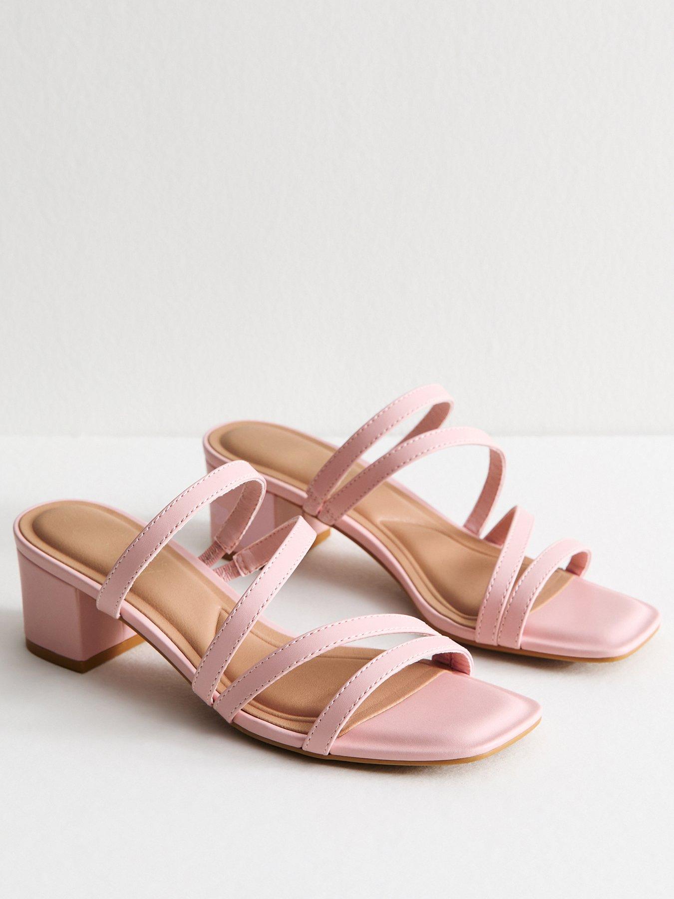 Image 2 of 5 of New Look Faux Leather Block Heel Mule Sandals - Pink