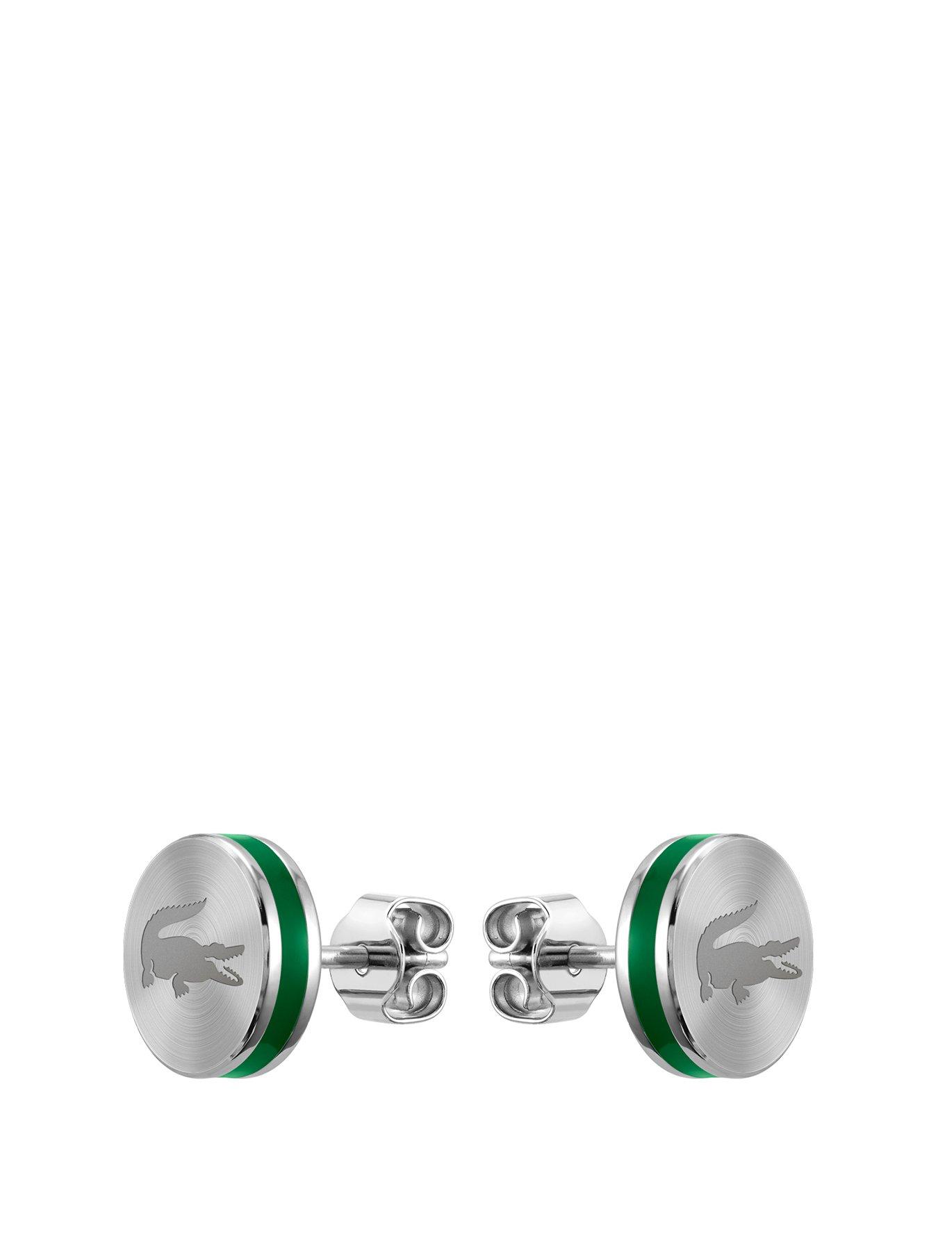 Image 1 of 2 of Lacoste Baseline Stainless Steel Crocodile Earrings - Silver