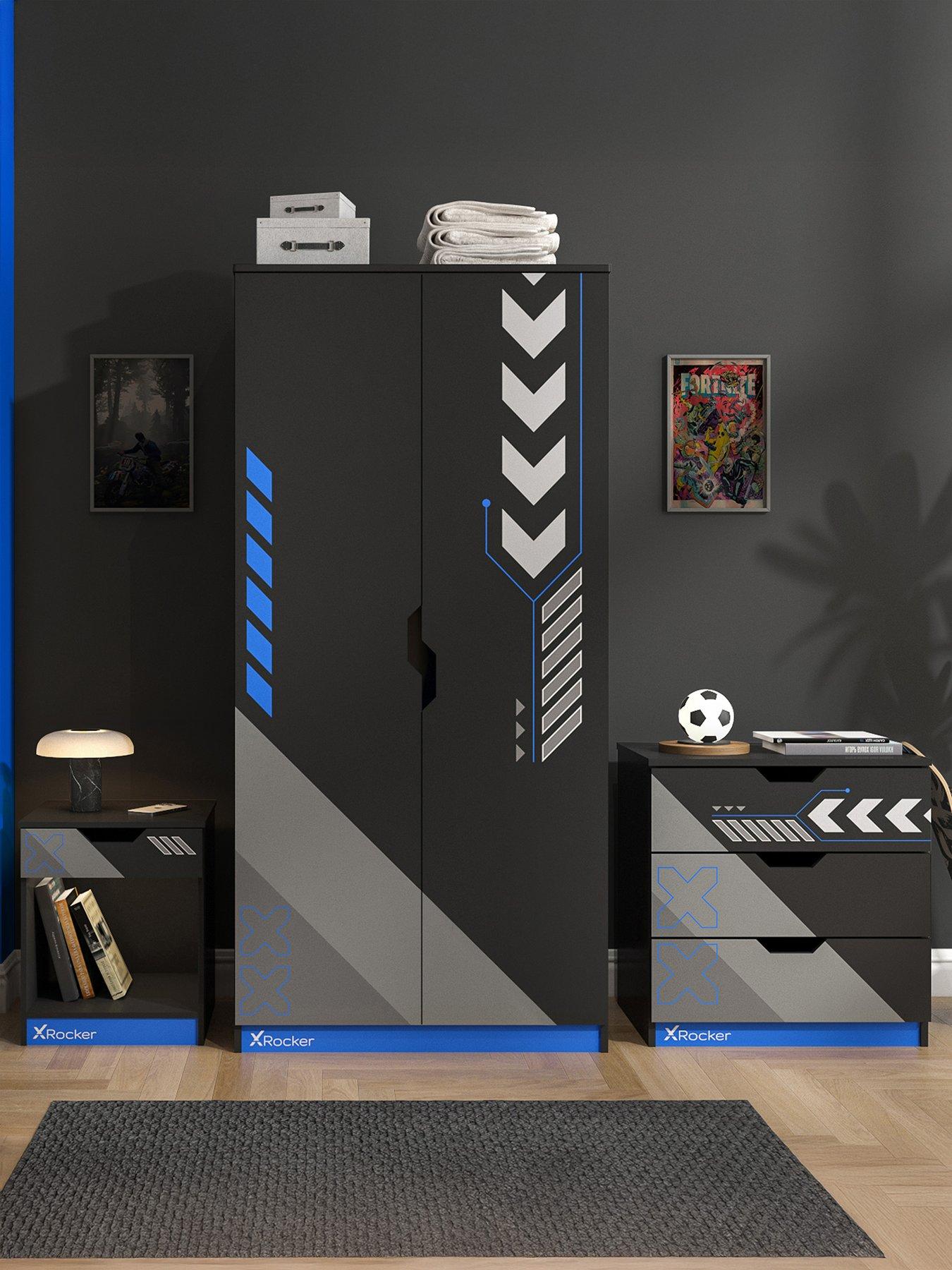 X Rocker Octane 3 Piece Furniture set – Bedside Table, Chest, and Wardrobe - Blue