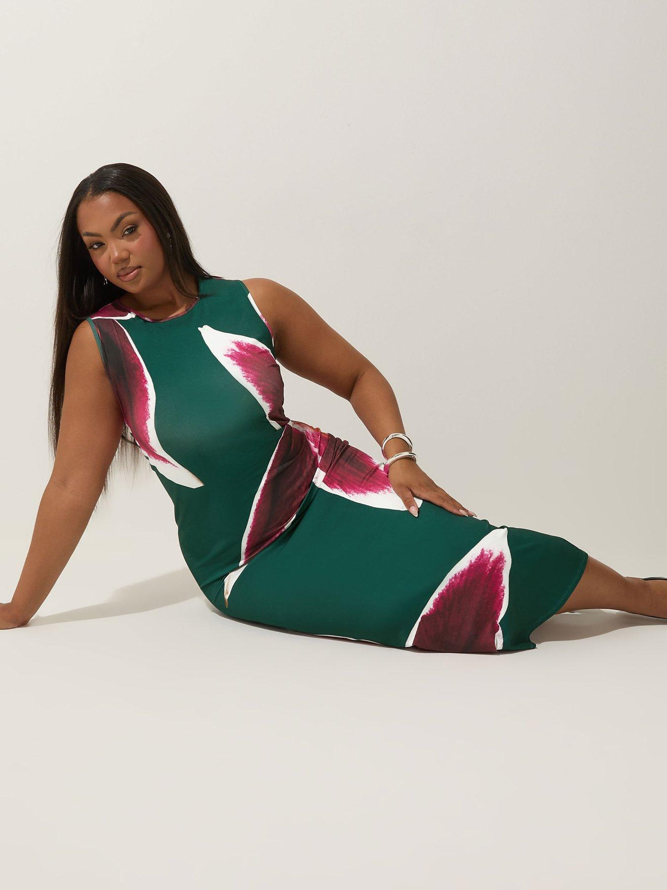 Image of Yours Curve Flower Dress - Green
