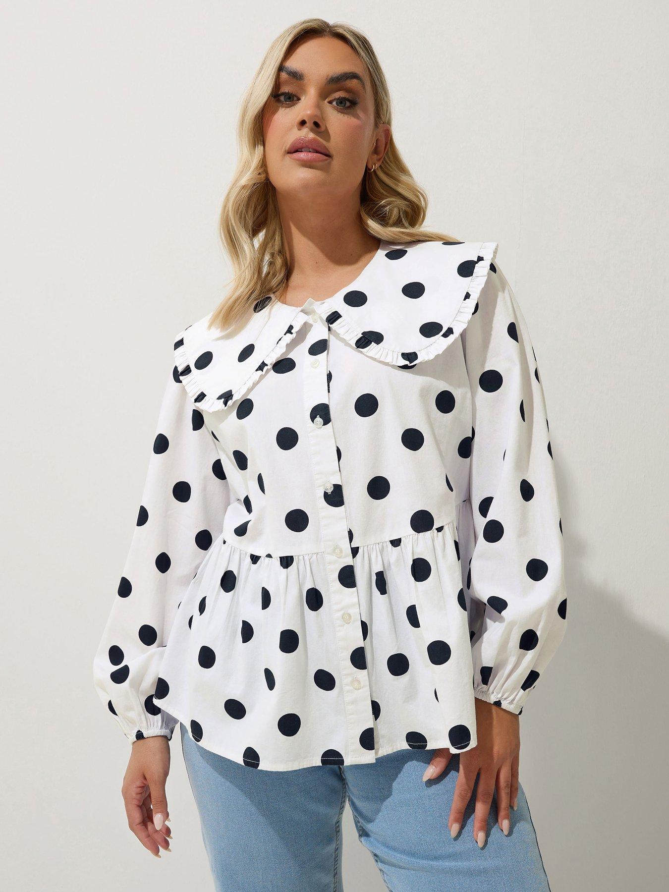 Image of Yours Curve Polka Dot Collar Blouse - White