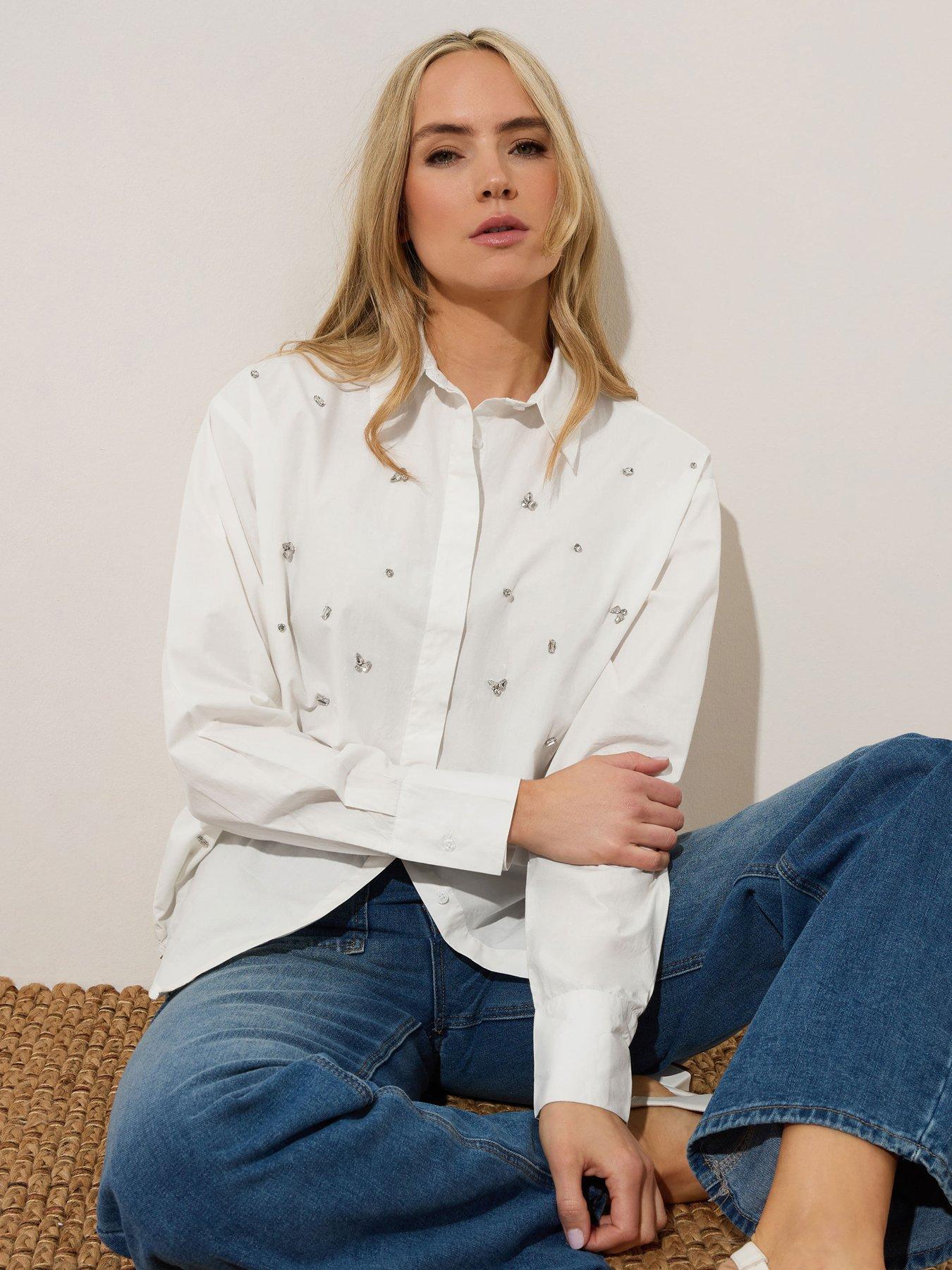 Image of Long Tall Sally Tall Embellished Shirt - White