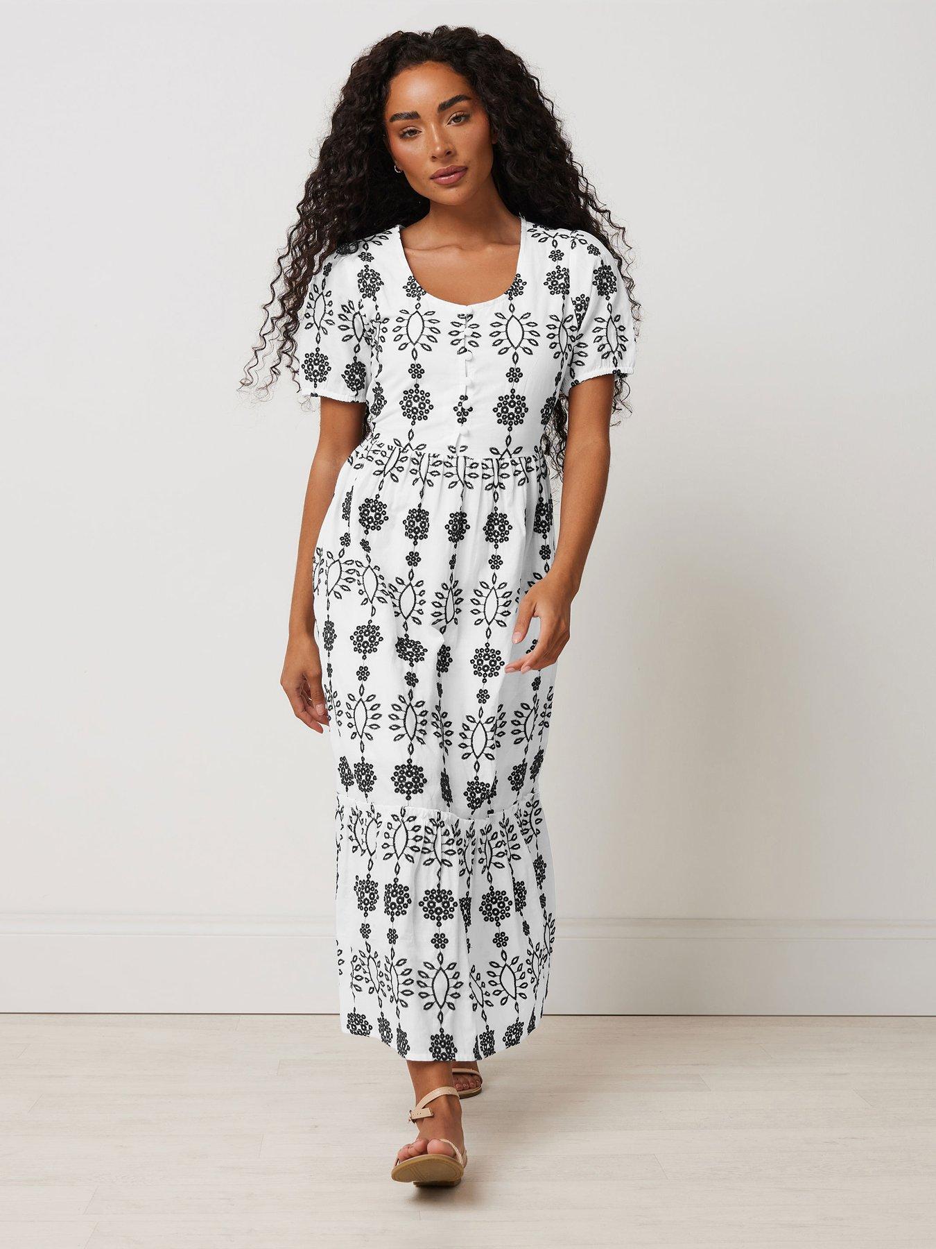 undefined Petite Embroidered Button Dress