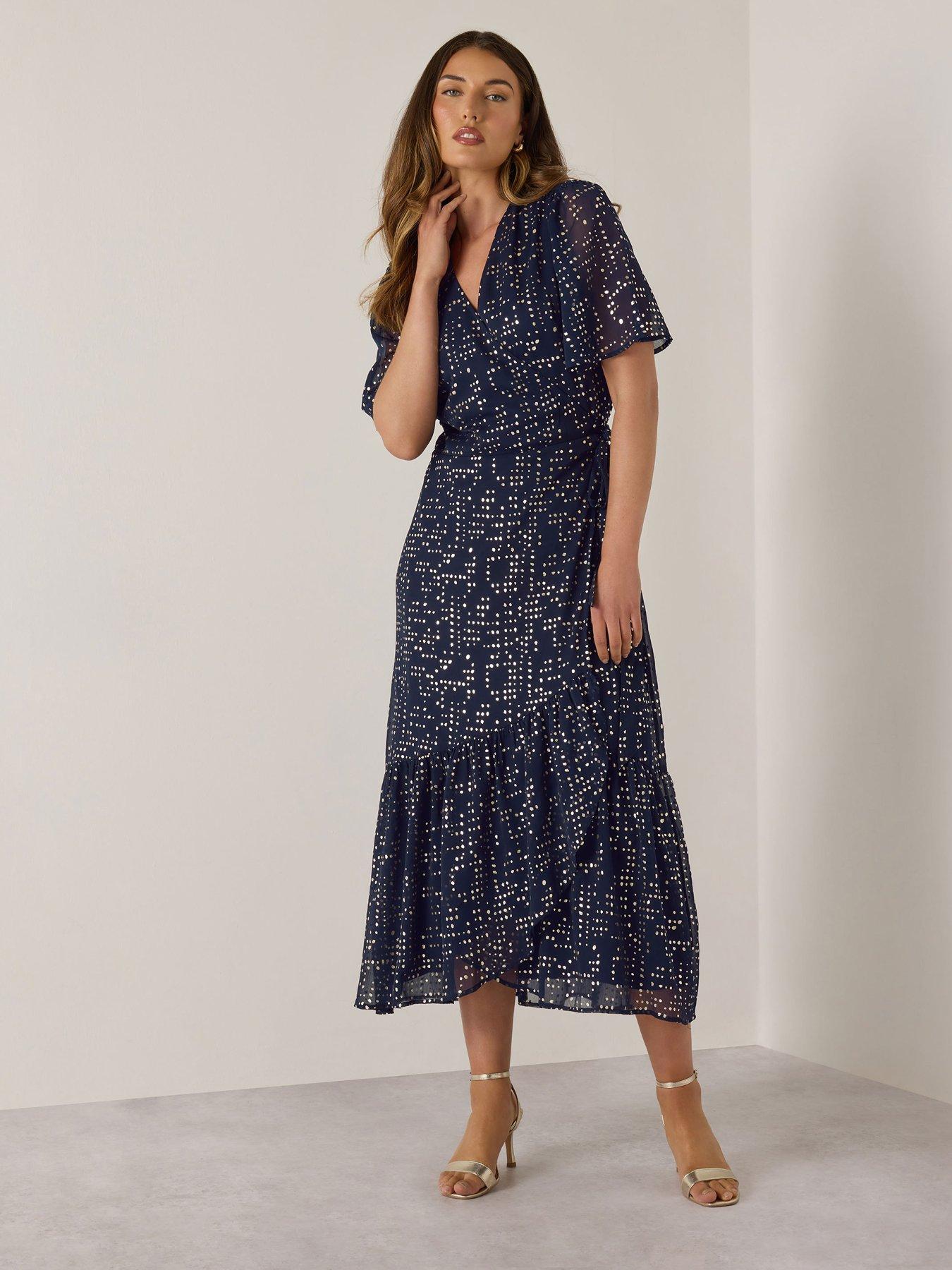 Image of Long Tall Sally Foil Dot Chiffon Midaxi Dress - Blue