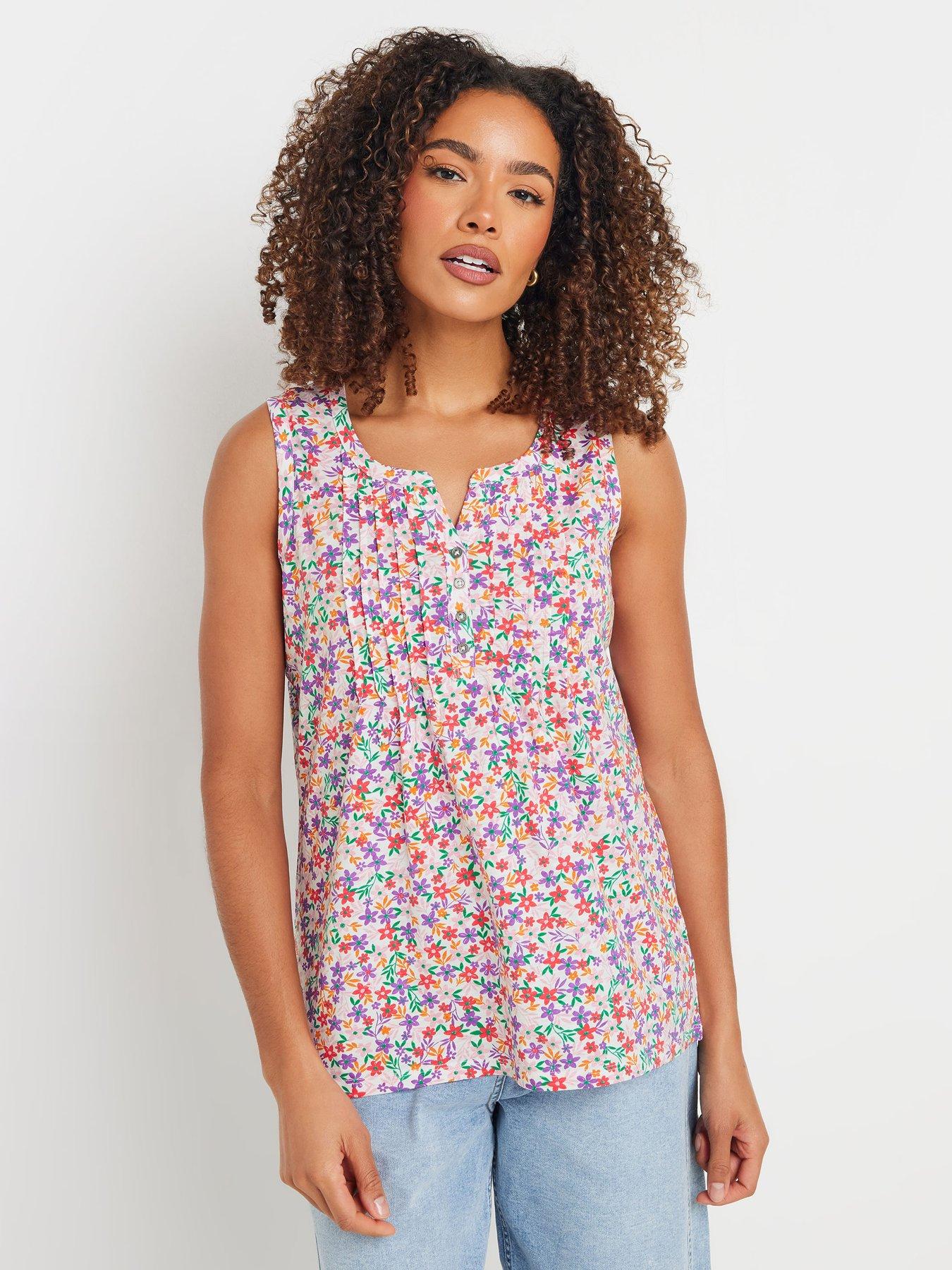 undefined Sleeveless Cotton Henley Top - Pink