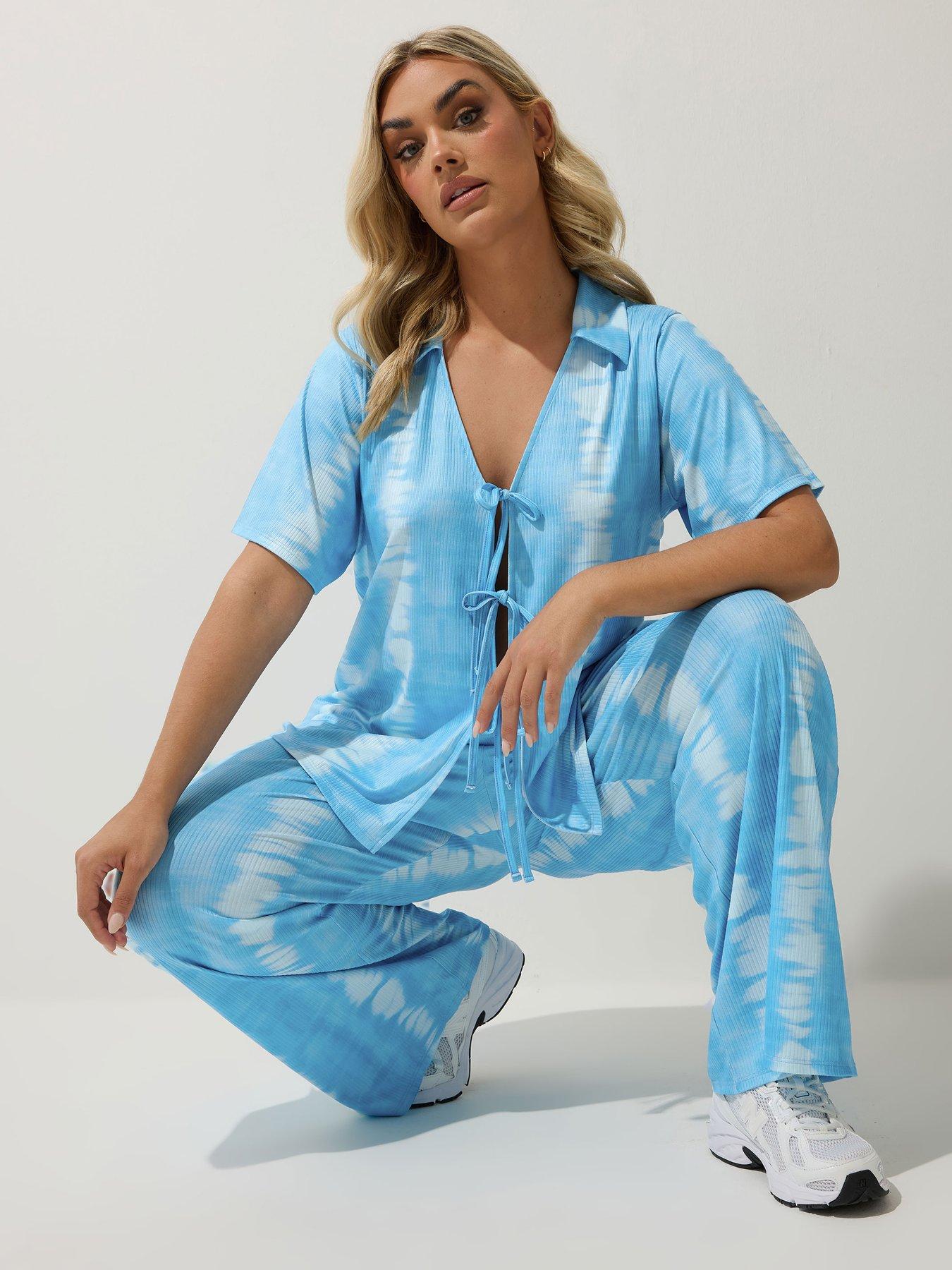 Image of Yours Curve Tie Dye Textured Tie Shirt - Blue