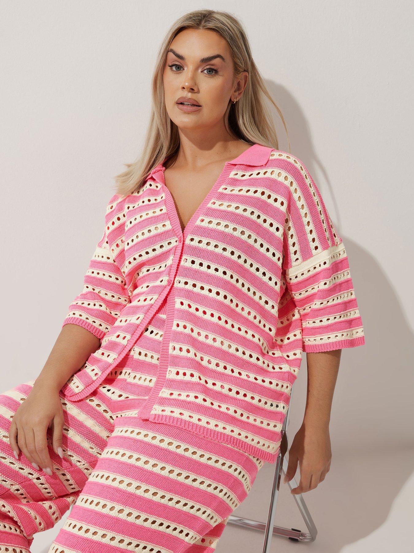 yours-curve-knitted-shirt-pinkwhitefront