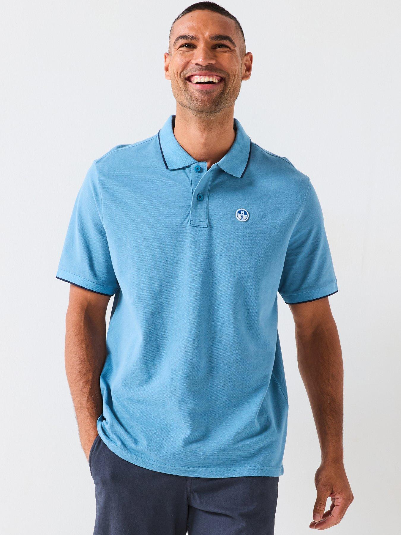 North Sails Tipped Collar Short Sleeve Polo Shirt - Aqua