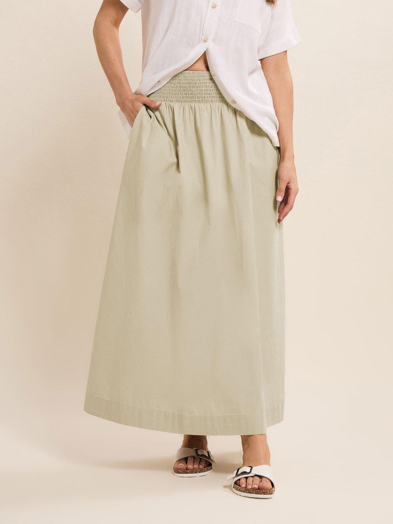 Image of Long Tall Sally Shirred Waist Cotton Skirt - Natural