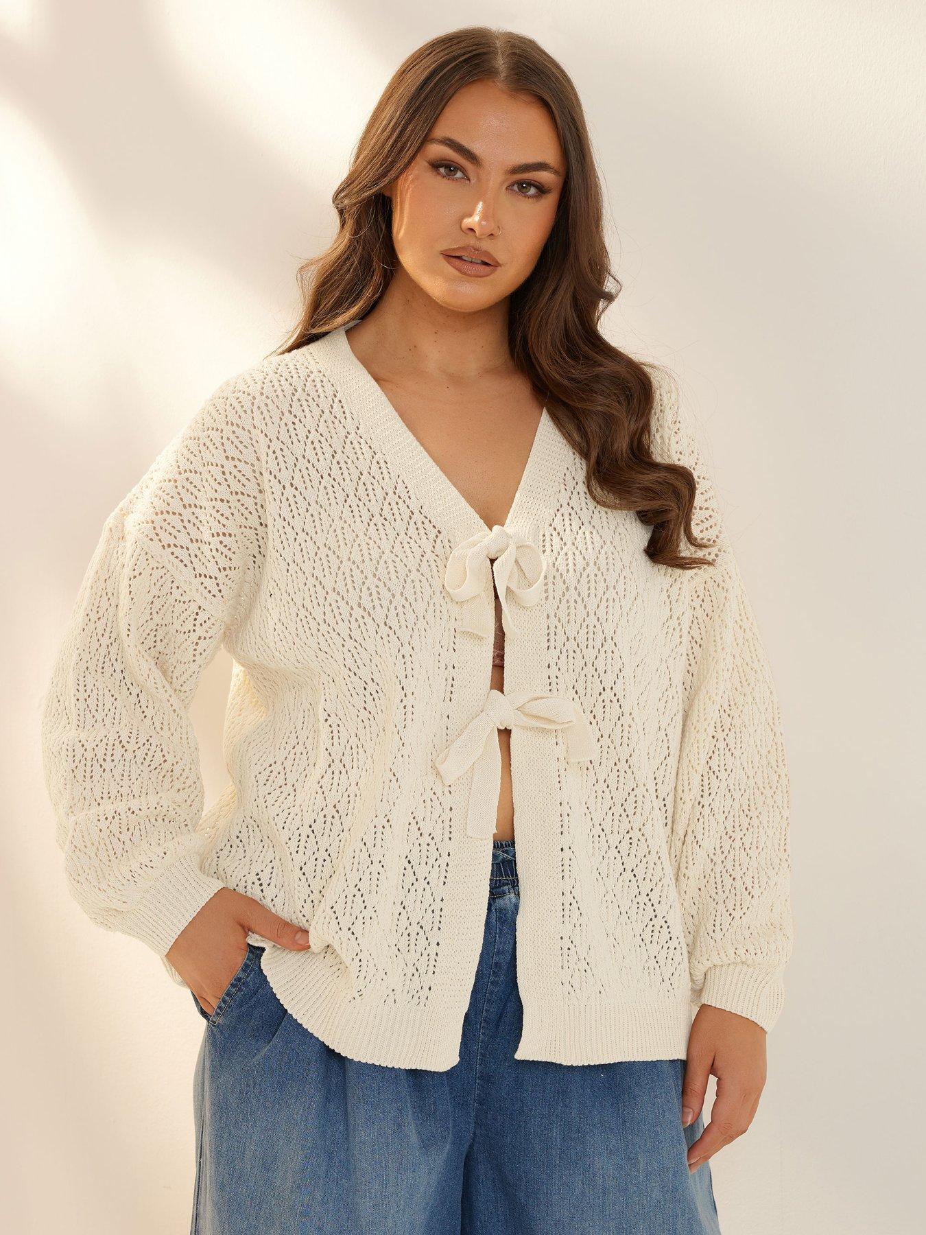 yours-curve-pointelle-double-tie-cardigan-blueoutfit