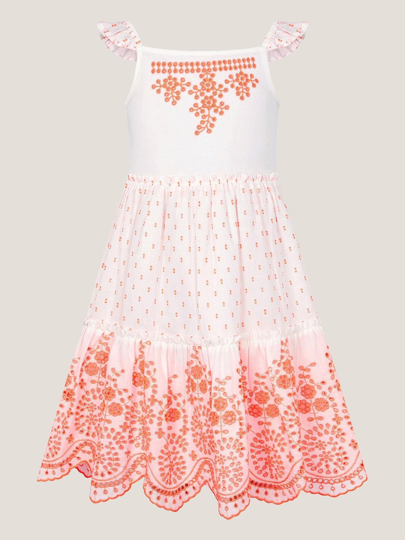 undefined Girls Broderie Tiered Cotton Sundress - White