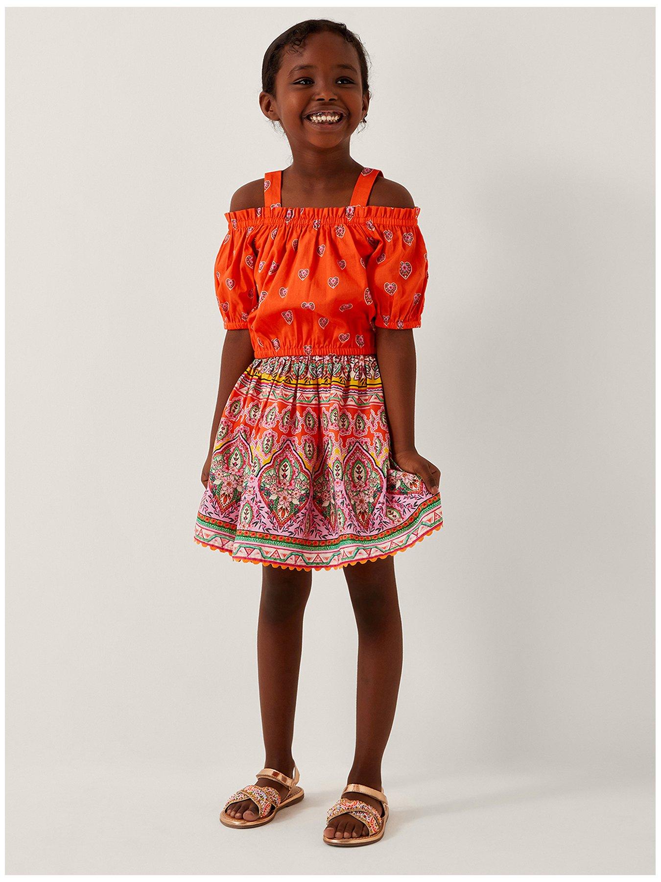 undefined Girls Heritage Print Top  &  Skirt Set - Orange
