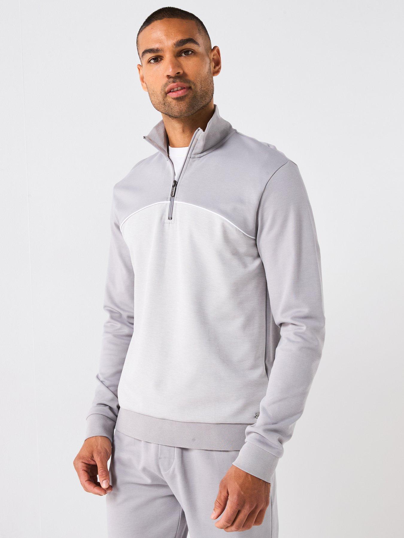undefined Boss Contrast Panel 1/4 Zip Loungewear Top - Grey