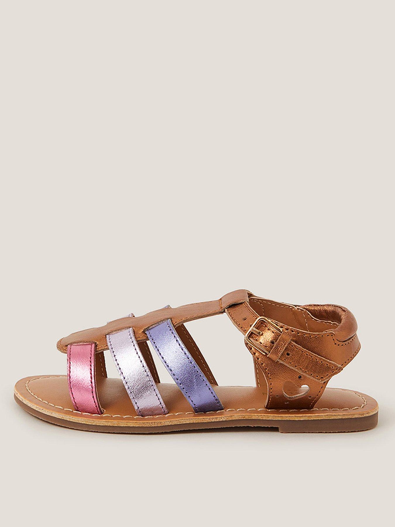 undefined Girls Metallic Leather Gladiator Sandals - Multi