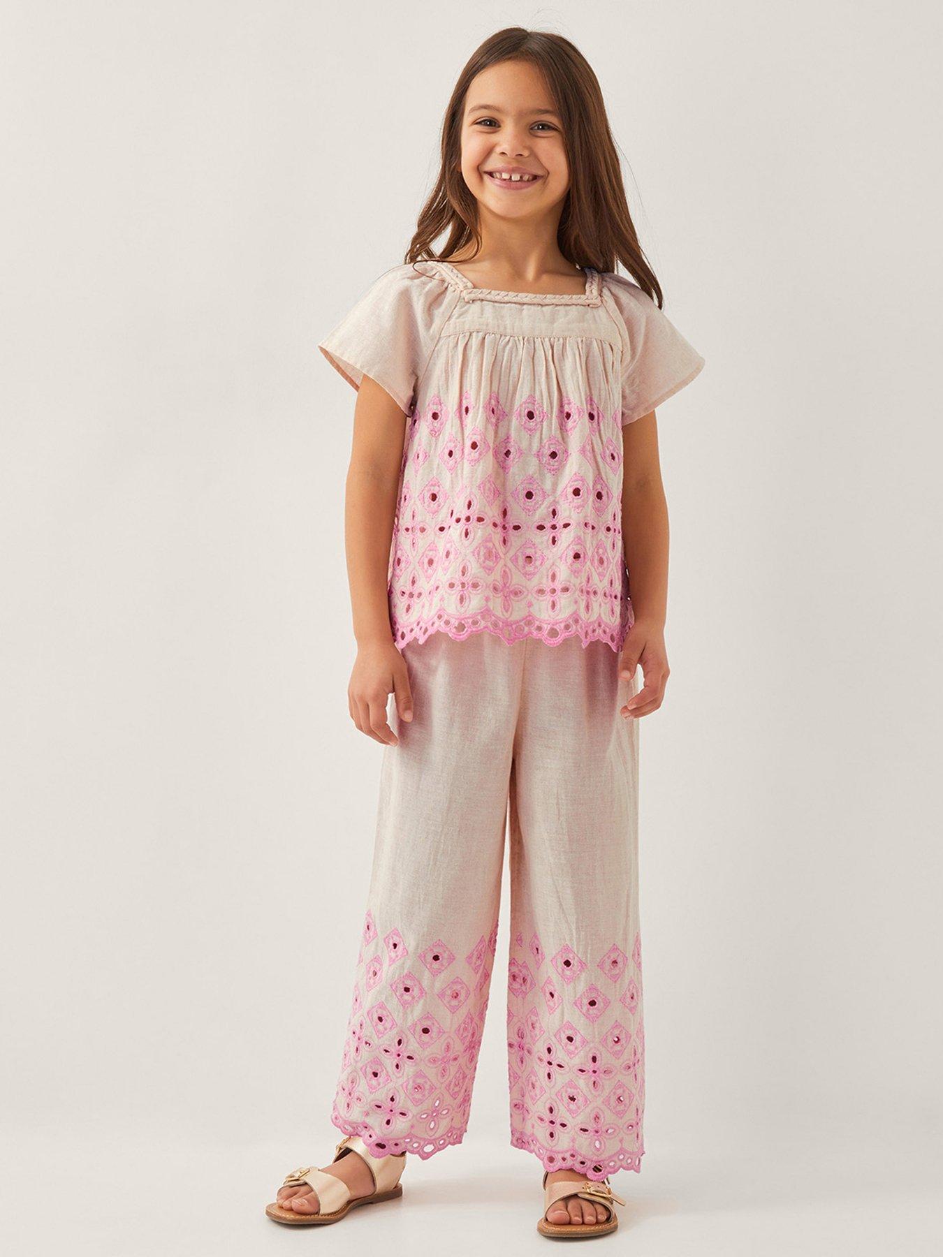 undefined Girls Broderie Square Neck Top - Light Cream