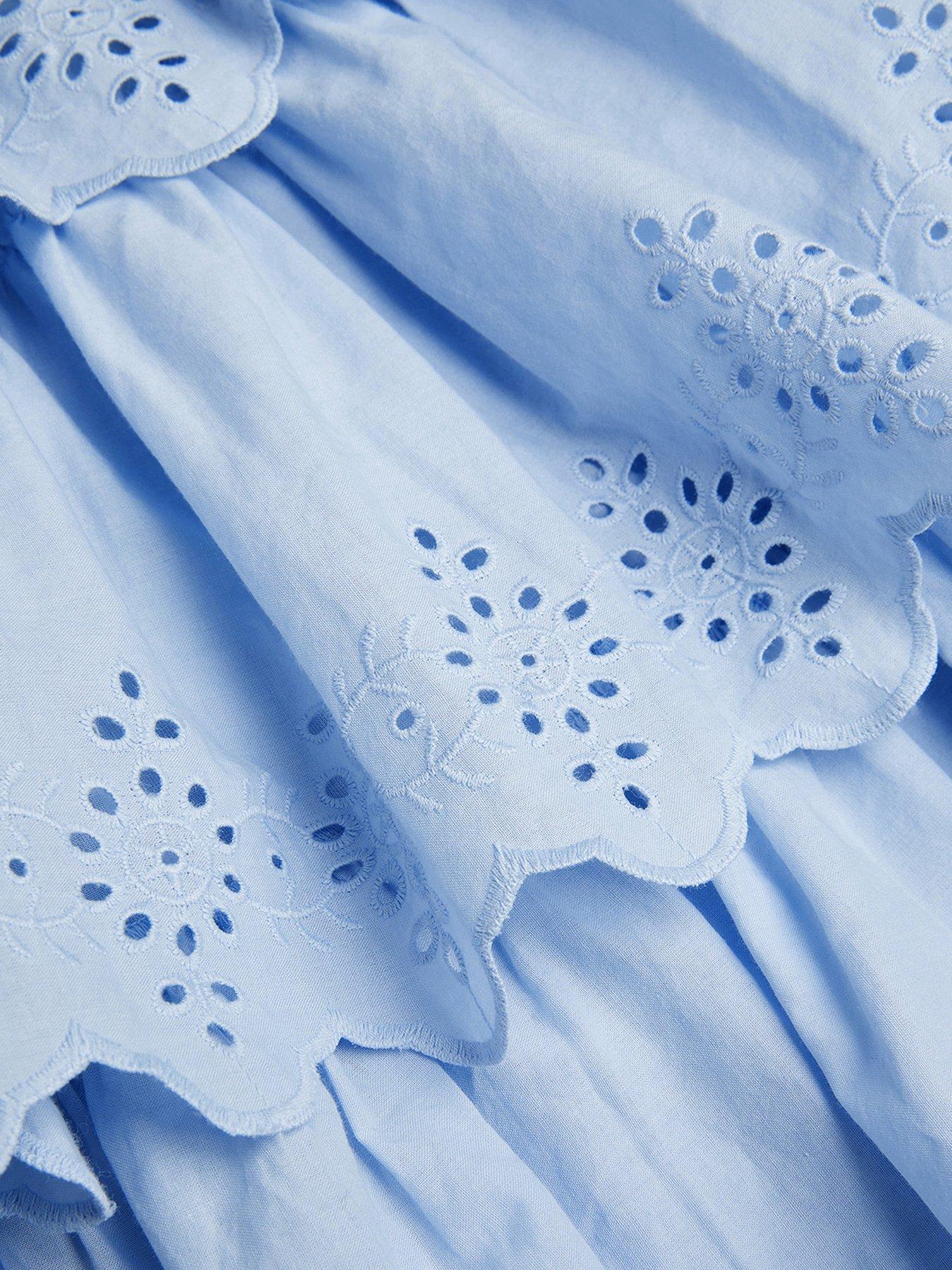 Image 4 of 4 of Monsoon Girls Rib 2 In 1 Broderie Skirt Dress - Blue
