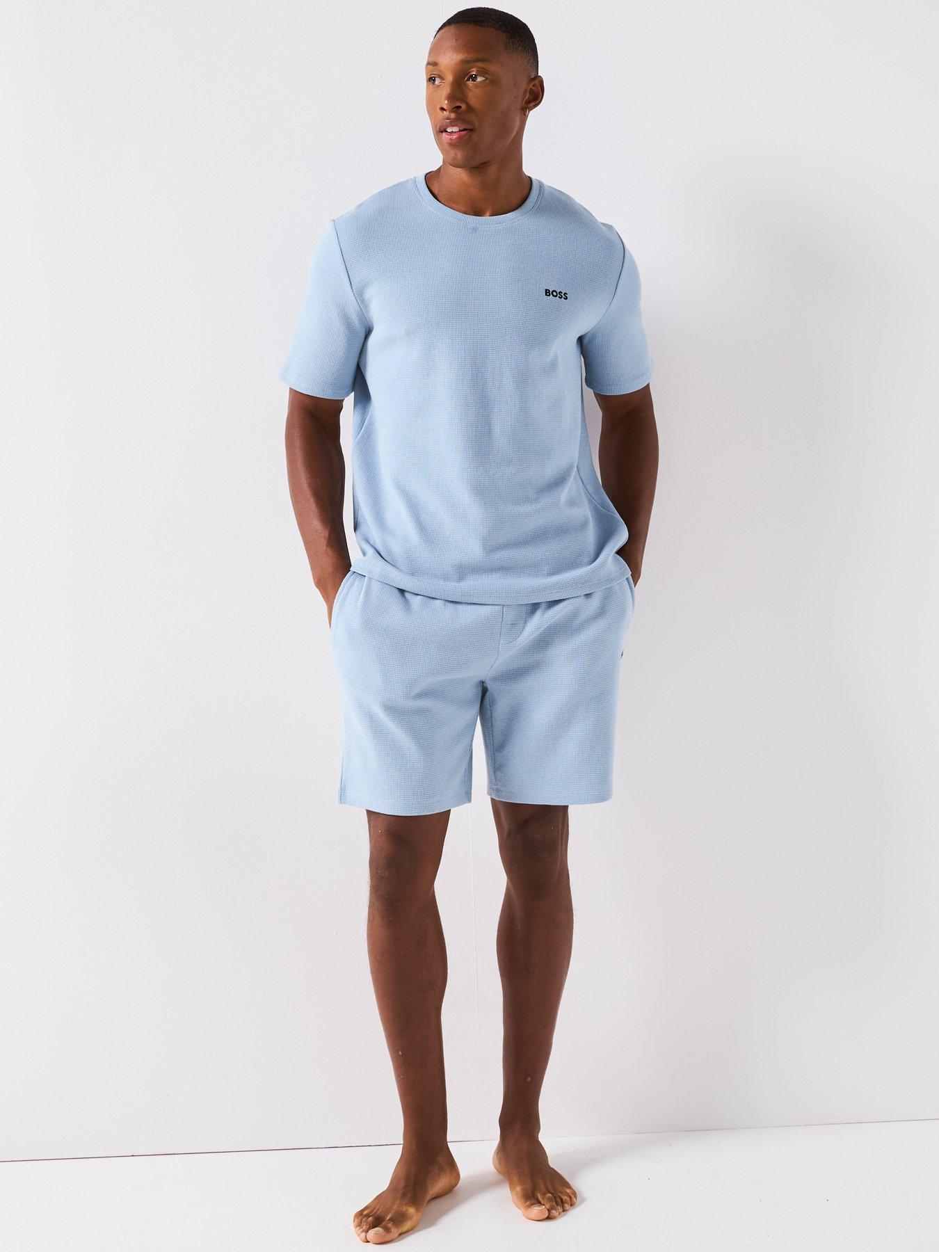 Image 3 of 6 of BOSS Waffle Loungewear Shorts - Light Blue