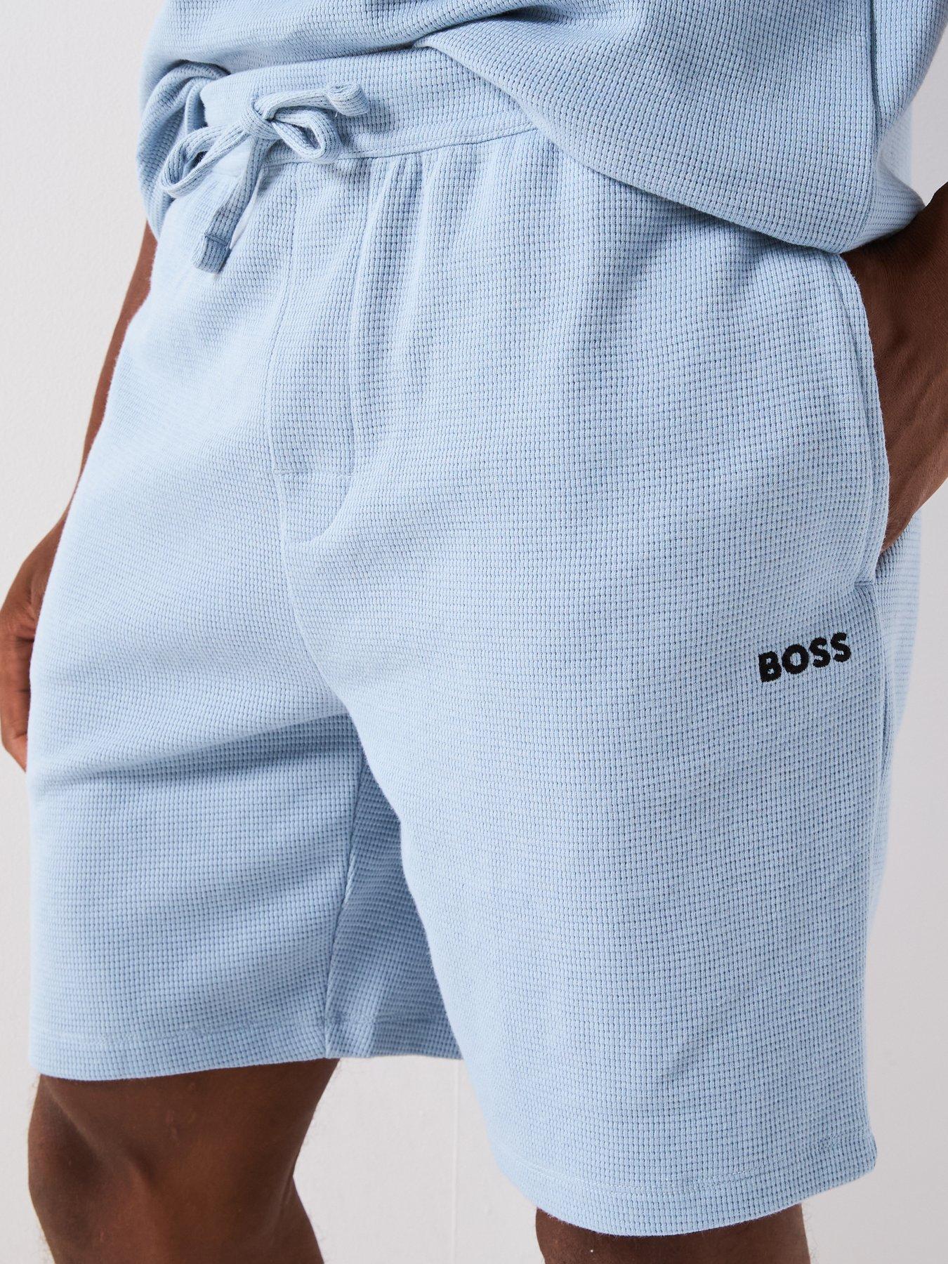 Image 4 of 6 of BOSS Waffle Loungewear Shorts - Light Blue