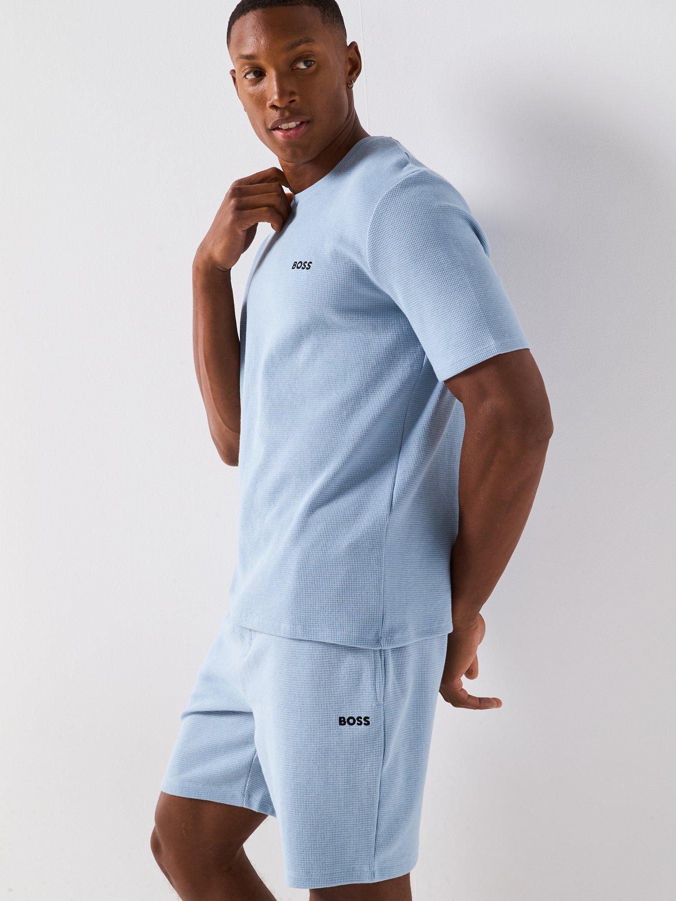 Image 5 of 6 of BOSS Waffle Loungewear Shorts - Light Blue