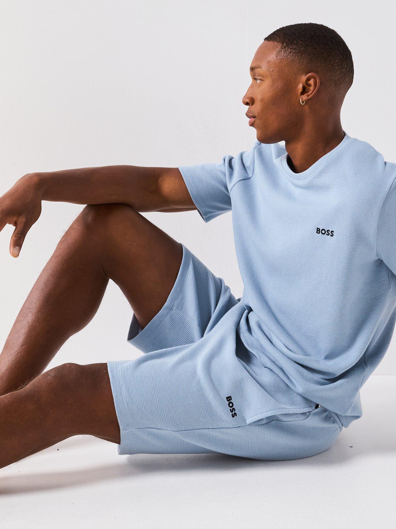 Image 6 of 6 of BOSS Waffle Loungewear Shorts - Light Blue
