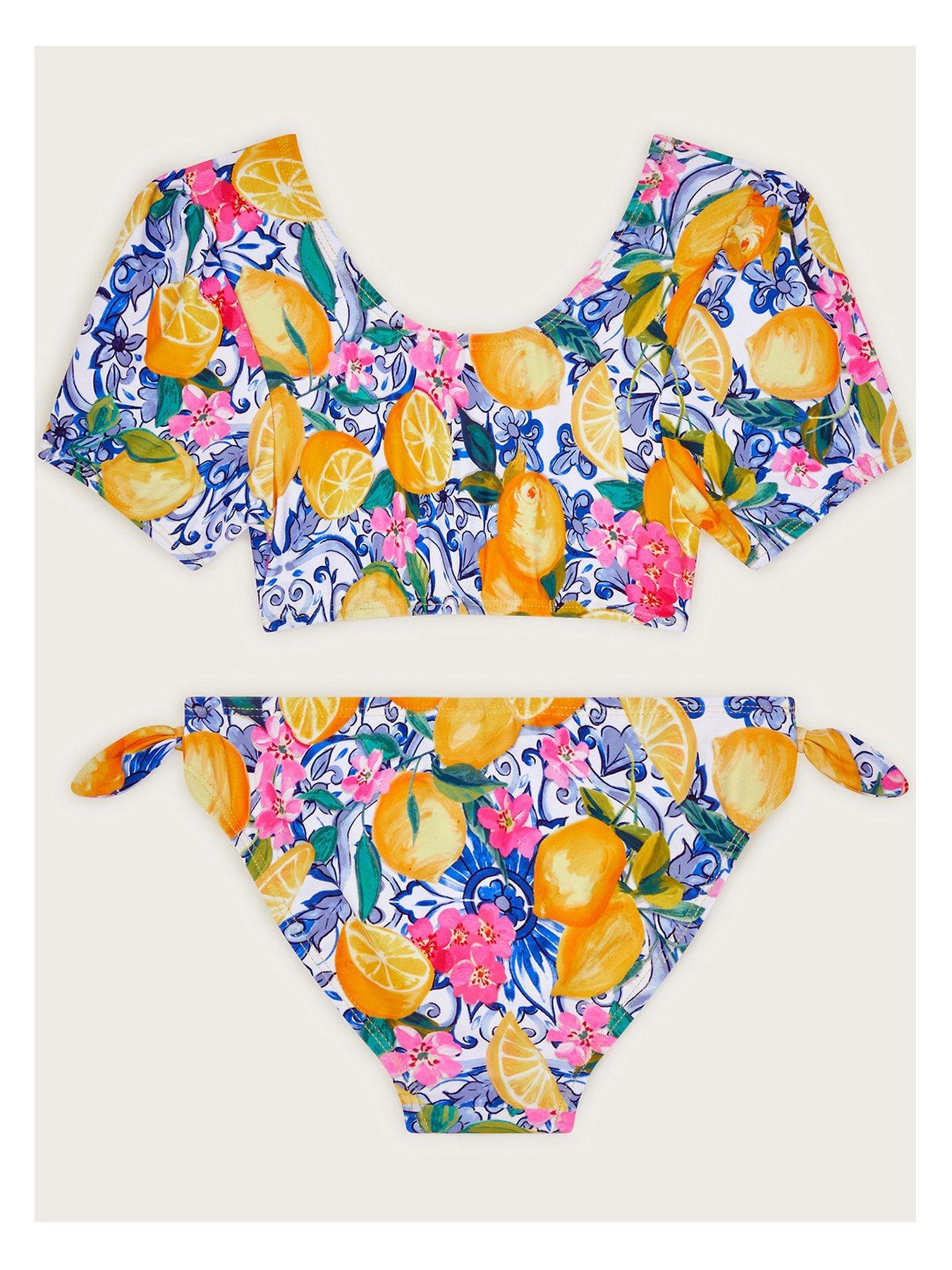 Image 2 of 3 of Monsoon Girls Lemon Print Short Sleeve Bikini Set - Light Yellow